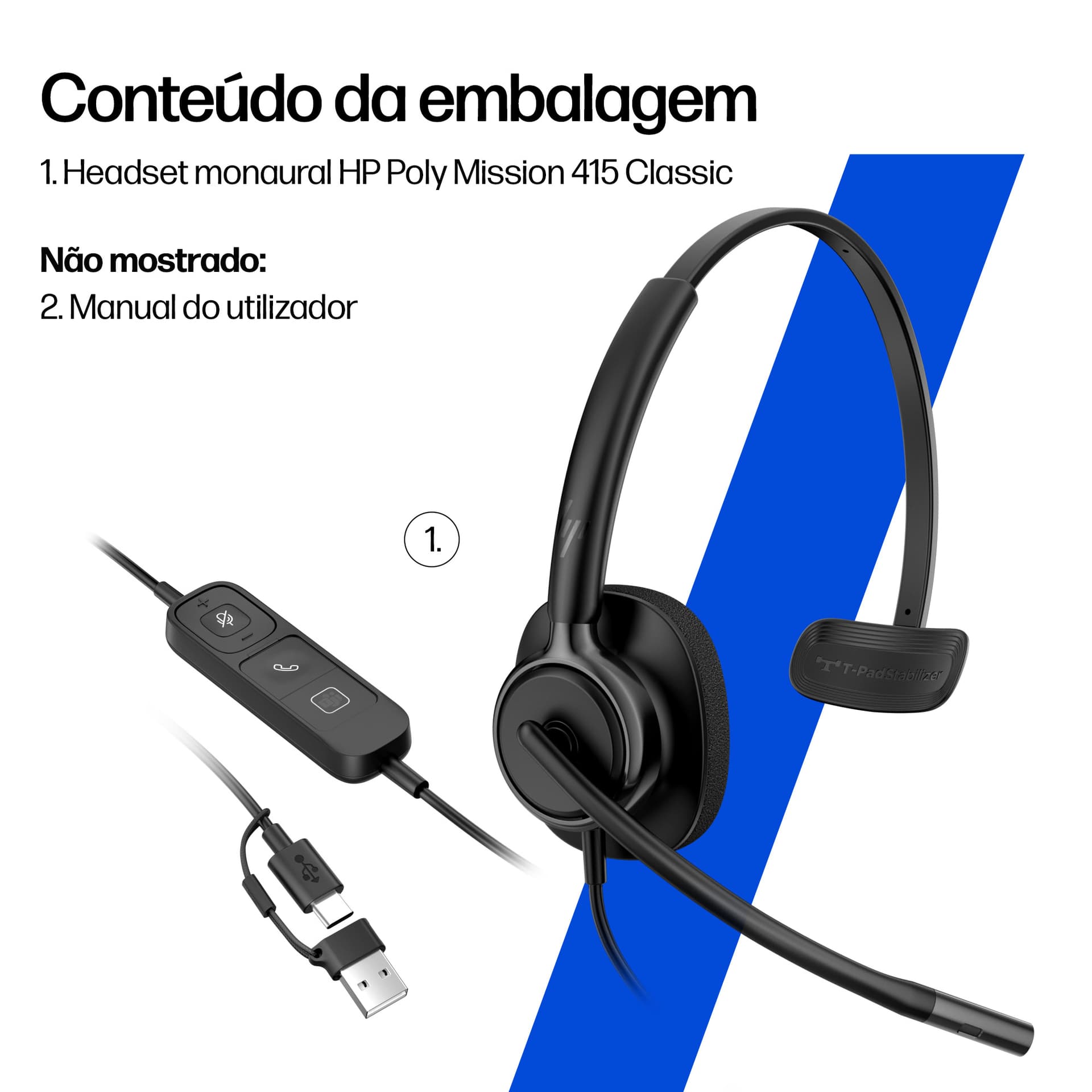 HP Poly Headset monaural USB com fios Mission 415 Classic (a granel), miniatura 7