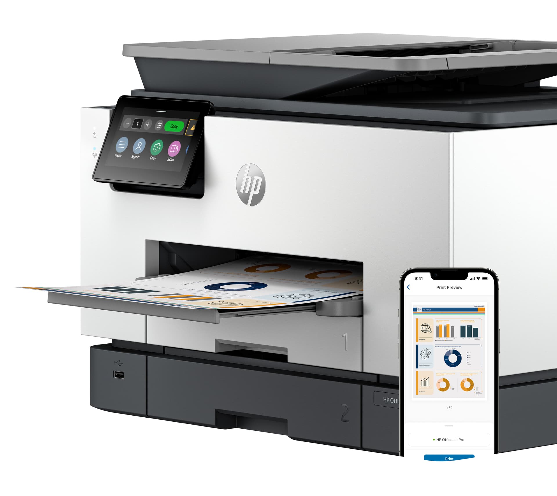 HP OfficeJet Pro 9130b Sem fios All-in-One Cor Impressora, Impressão frente e verso; Copiadora, scanner, miniatura 9