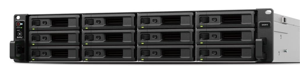 Synology SA3610 - Servidor NAS - 12 baias - montável em bastidor - SATA 6Gb/s / SAS - RAID (expansão de disco rígido) RAID F1, JBOD, 0, 1, 5, 6, 10 - RAM 16 GB - Gigabit Ethernet / 10 Gigabit Ethernet - iSCSI assistência - 2U, miniatura 1