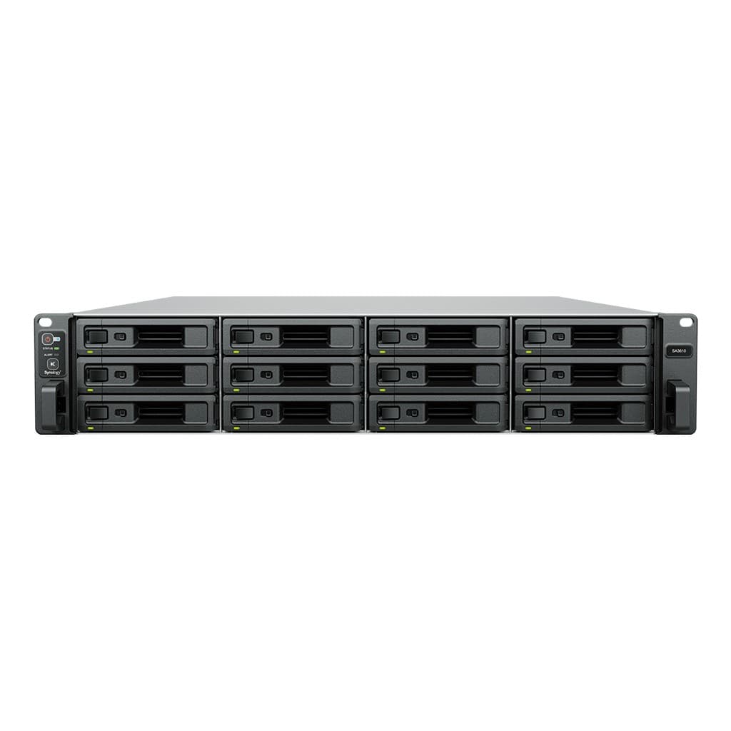 Synology SA3610 - Servidor NAS - 12 baias - montável em bastidor - SATA 6Gb/s / SAS - RAID (expansão de disco rígido) RAID F1, JBOD, 0, 1, 5, 6, 10 - RAM 16 GB - Gigabit Ethernet / 10 Gigabit Ethernet - iSCSI assistência - 2U, miniatura 2
