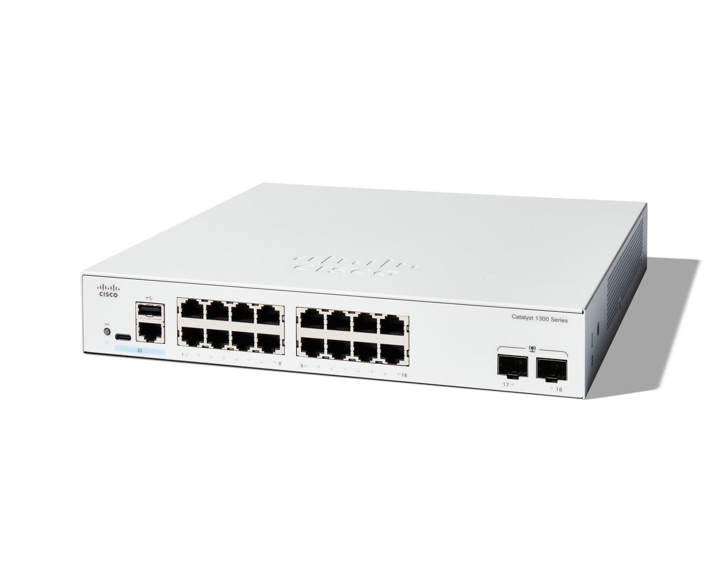 Cisco Catalyst 1300-16T-2G - Interruptor - L3 - Administrado - 16 x 10/100/1000Base-T + 2 x Gigabit Ethernet SFP - montável em trilho, miniatura 1