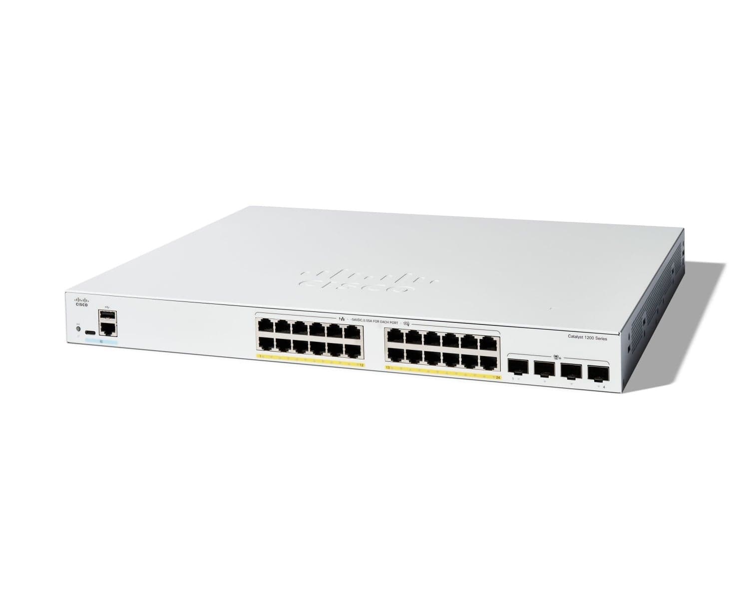Cisco Catalyst 1200-24FP-4X - Interruptor - L3 - inteligente - 24 x 10/100/1000 (PoE+) + 4 x 10 Gigabit SFP+ - montável em trilho - PoE+ (375 W), miniatura 1