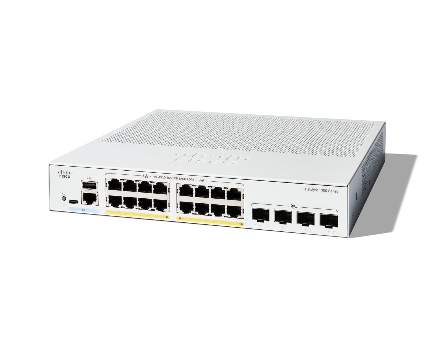 Cisco Catalyst 1300-16P-4X - Interruptor - L3 - Administrado - 16 x 10/100/1000 (PoE+) + 4 x 10Gb Ethernet SFP+ - montável em trilho - PoE+ (120 W), miniatura 1