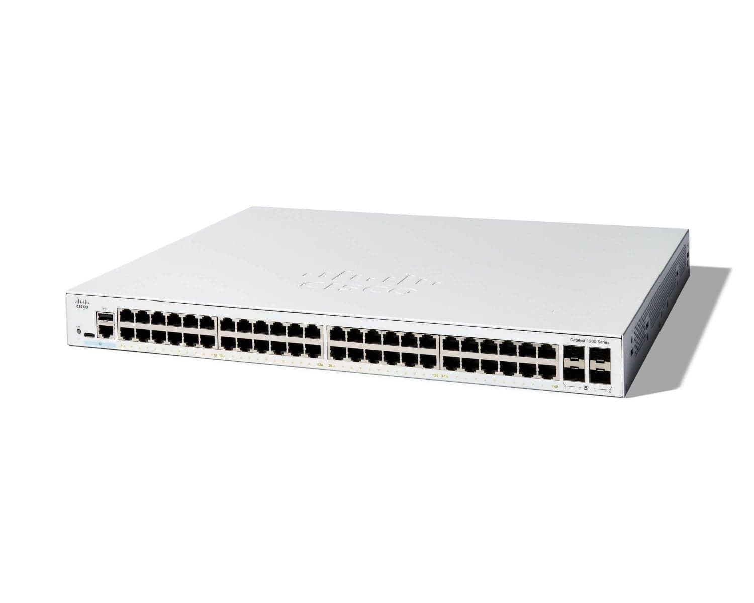 Cisco Catalyst 1200-48T-4G - Interruptor - L3 - inteligente - 48 x 10/100/1000Base-T + 4 x 1 Gigabit Ethernet SFP+ - montável em trilho, miniatura 1