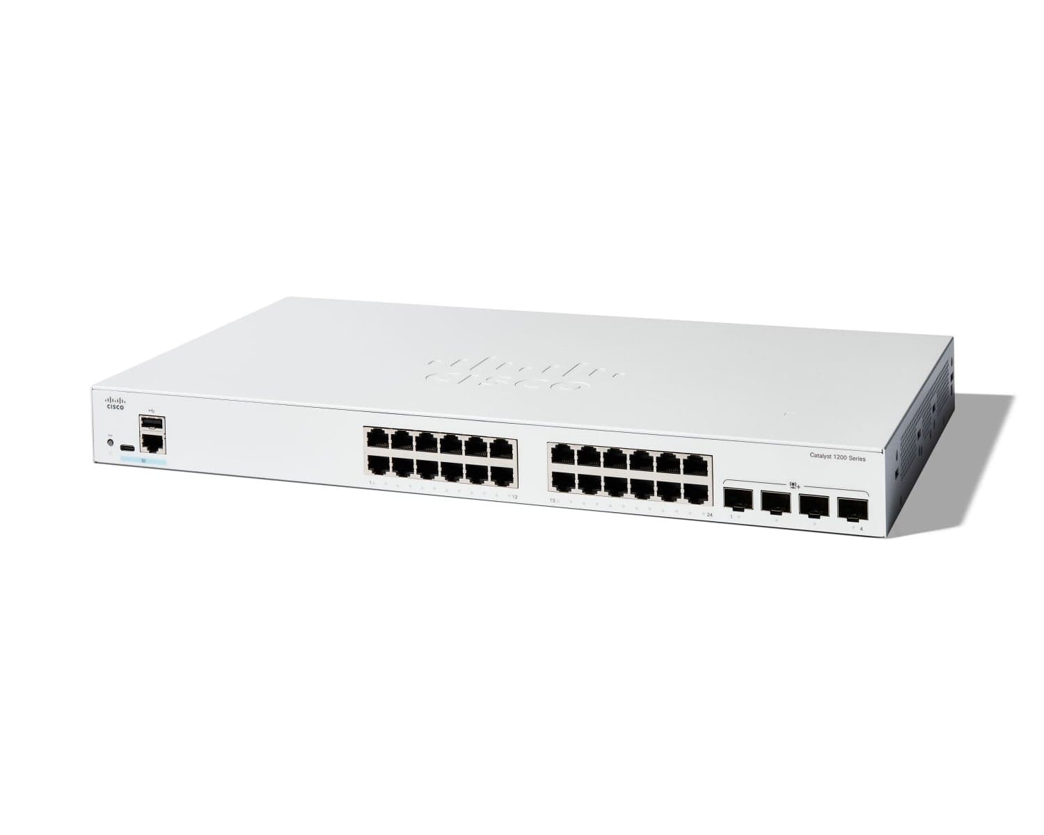 Cisco Catalyst 1200-24T-4X - Interruptor - L3 - inteligente - 24 x 10/100/1000 + 4 x 10Gb Ethernet SFP+ - montável em trilho, miniatura 1