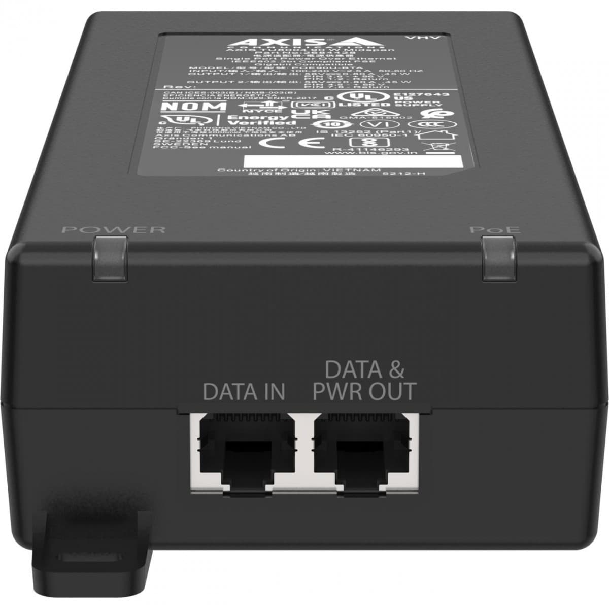 AXIS TU8004 - Injector de energia (montável em calha DIN / externo) - midspan - AC 100-240 V - 90 Watt - conectores de saída: 1 - preto - para AXIS C1410, P1385-E, miniatura 2