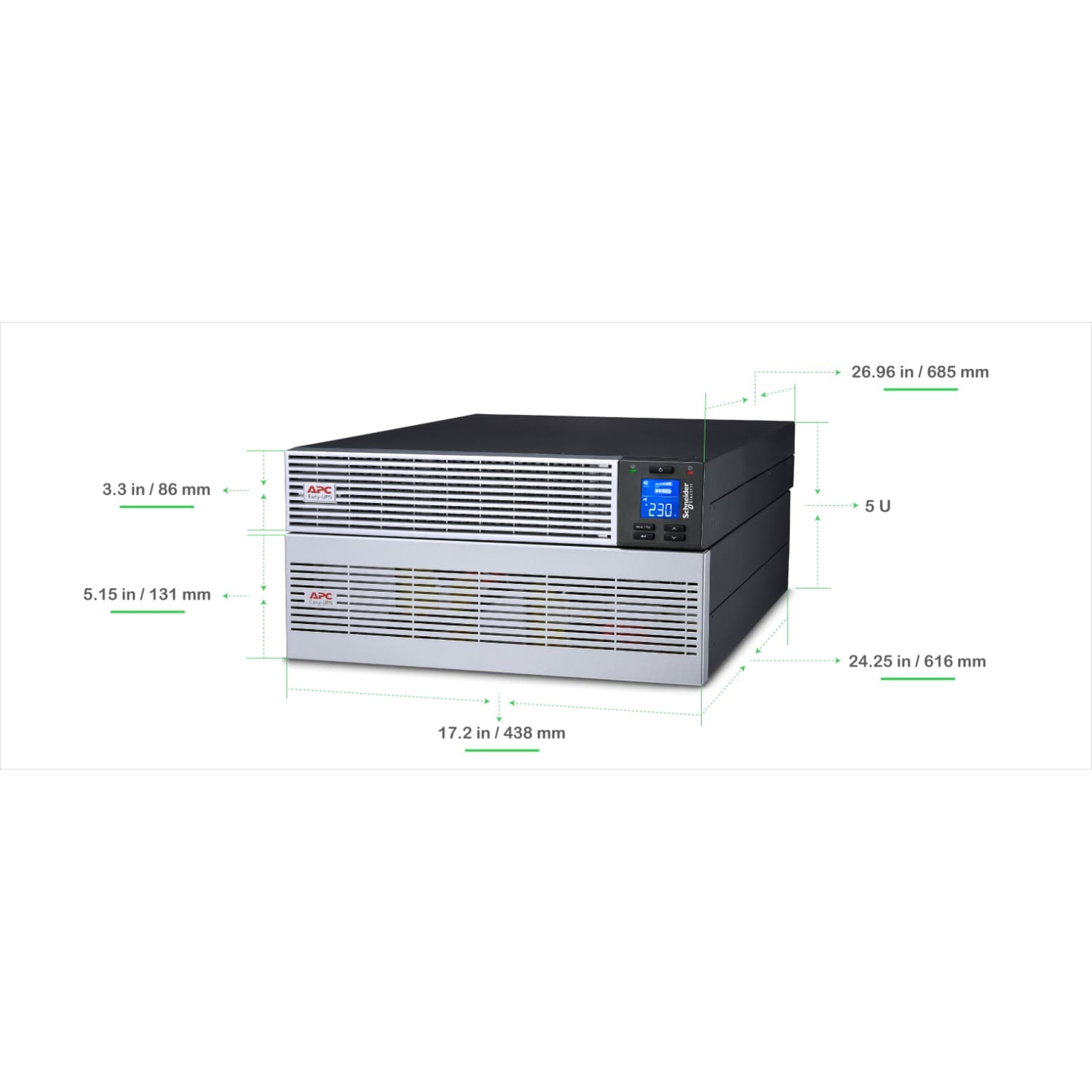 APC Easy UPS On-Line, 6kVA/6kW, Lithium-ion, Rack/Tower 5U, 230V, 1 Hard wire (1P+N+E) outlet, Intelligent Card Slot, Extended runtime, W/ rail kit, miniatura 8