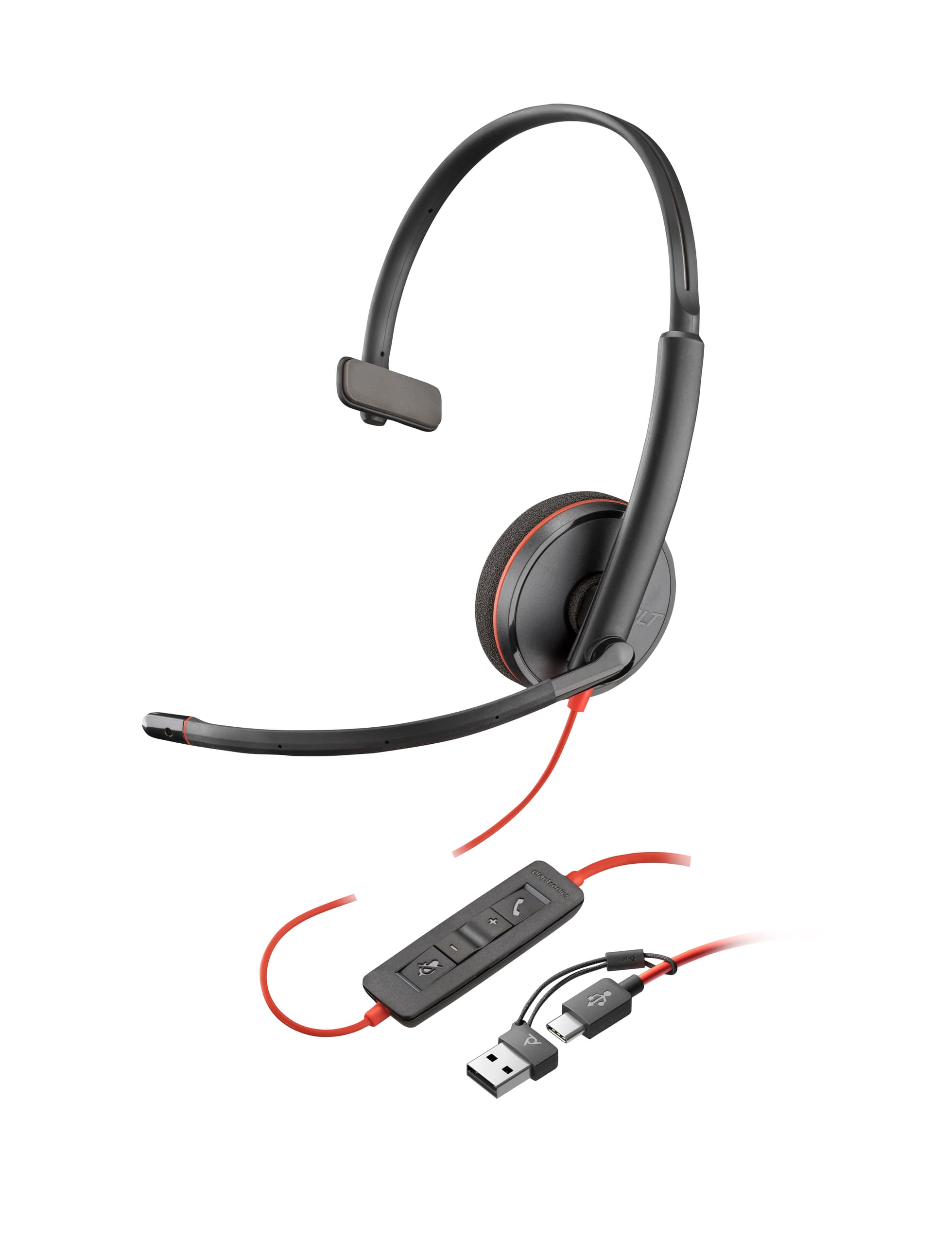 HP Poly Headset monaural Poly Blackwire 3210 com USB-C (Preto) + Adaptador USB-C/A (a granel), miniatura 1