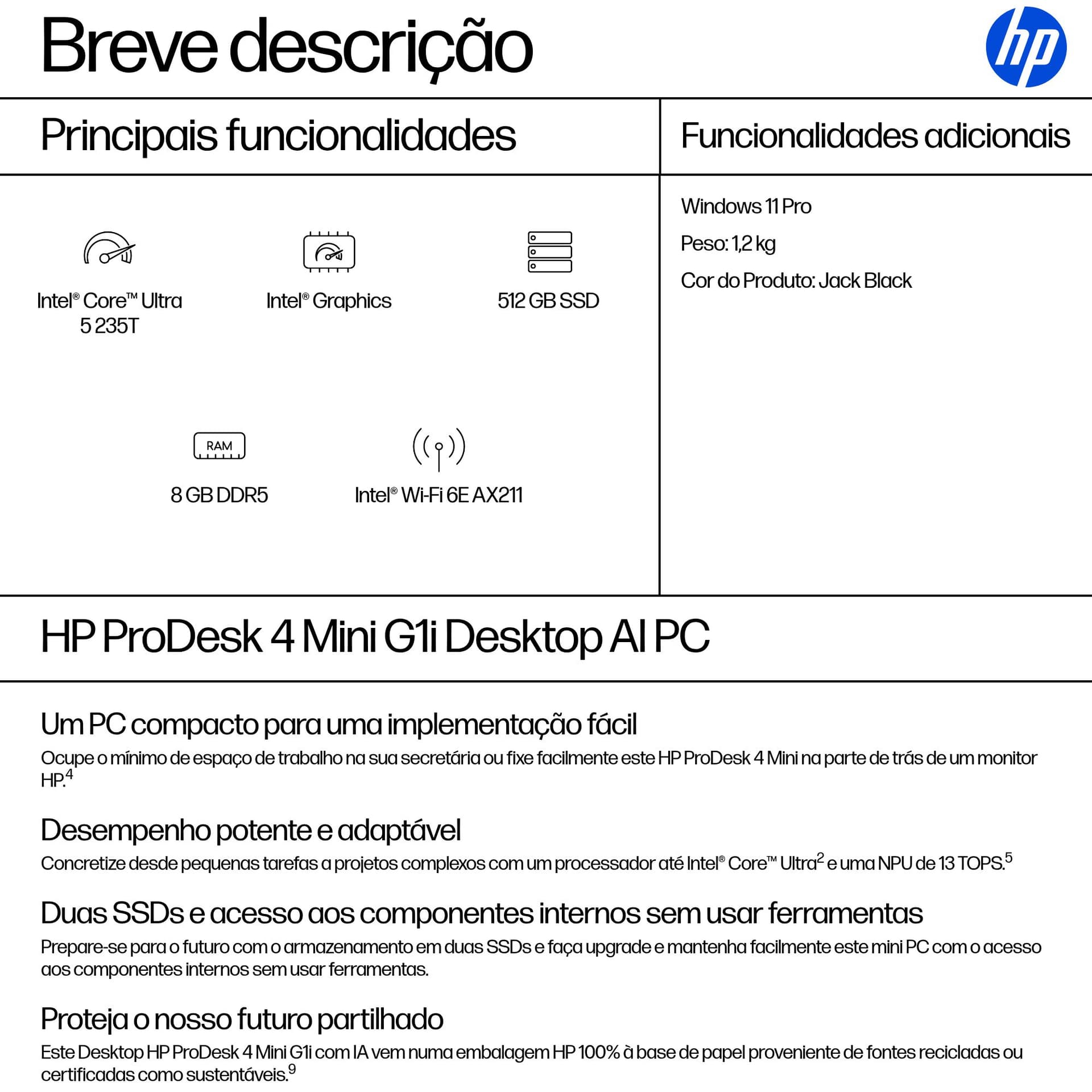 HP ProDesk 4 Mini G1i Desktop AI PC, miniatura 3