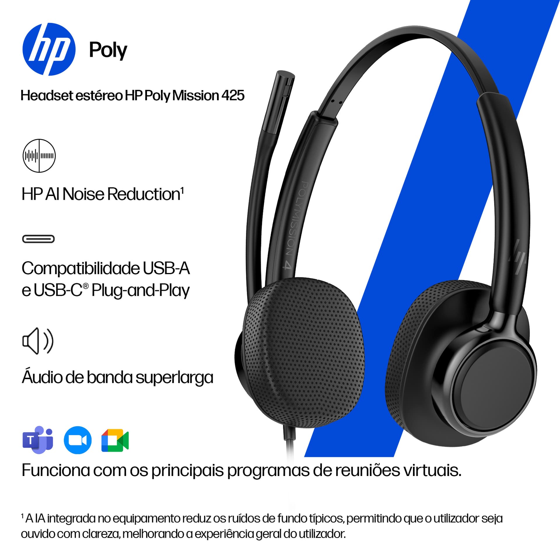 HP Poly Headset estéreo USB com fios Mission 425, miniatura 5