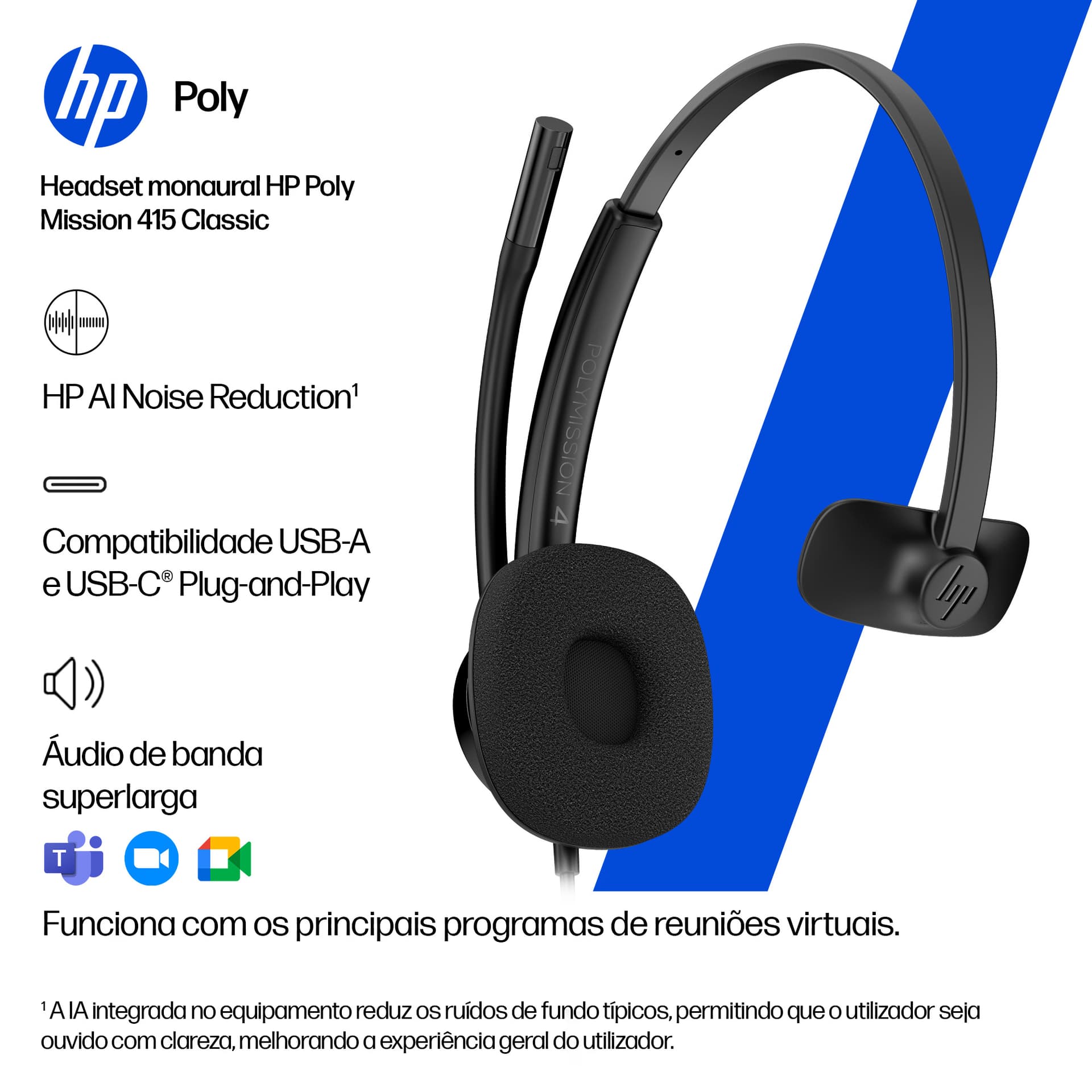 HP Poly Headset monaural USB com fios Mission 415 Classic, miniatura 9