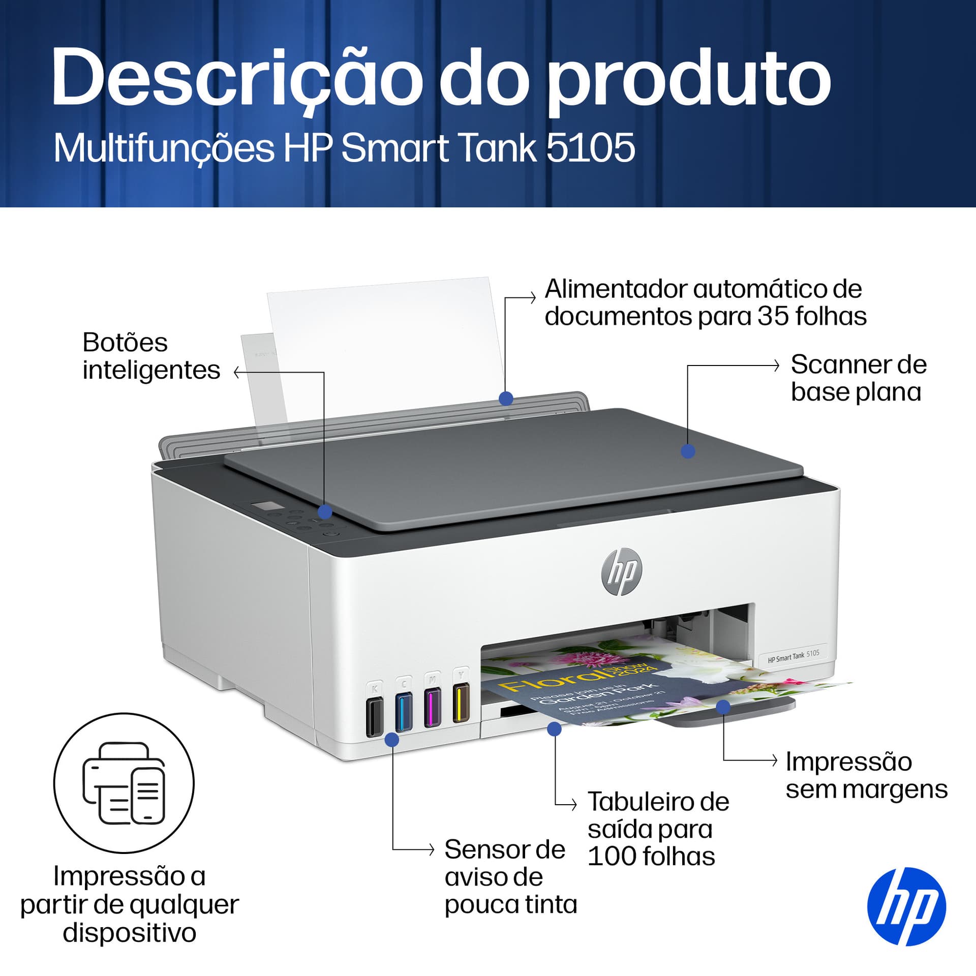 HP Smart Tank 5105 Sem fios All-in-One Cor Impressora, Copiadora, Scanner, miniatura 16