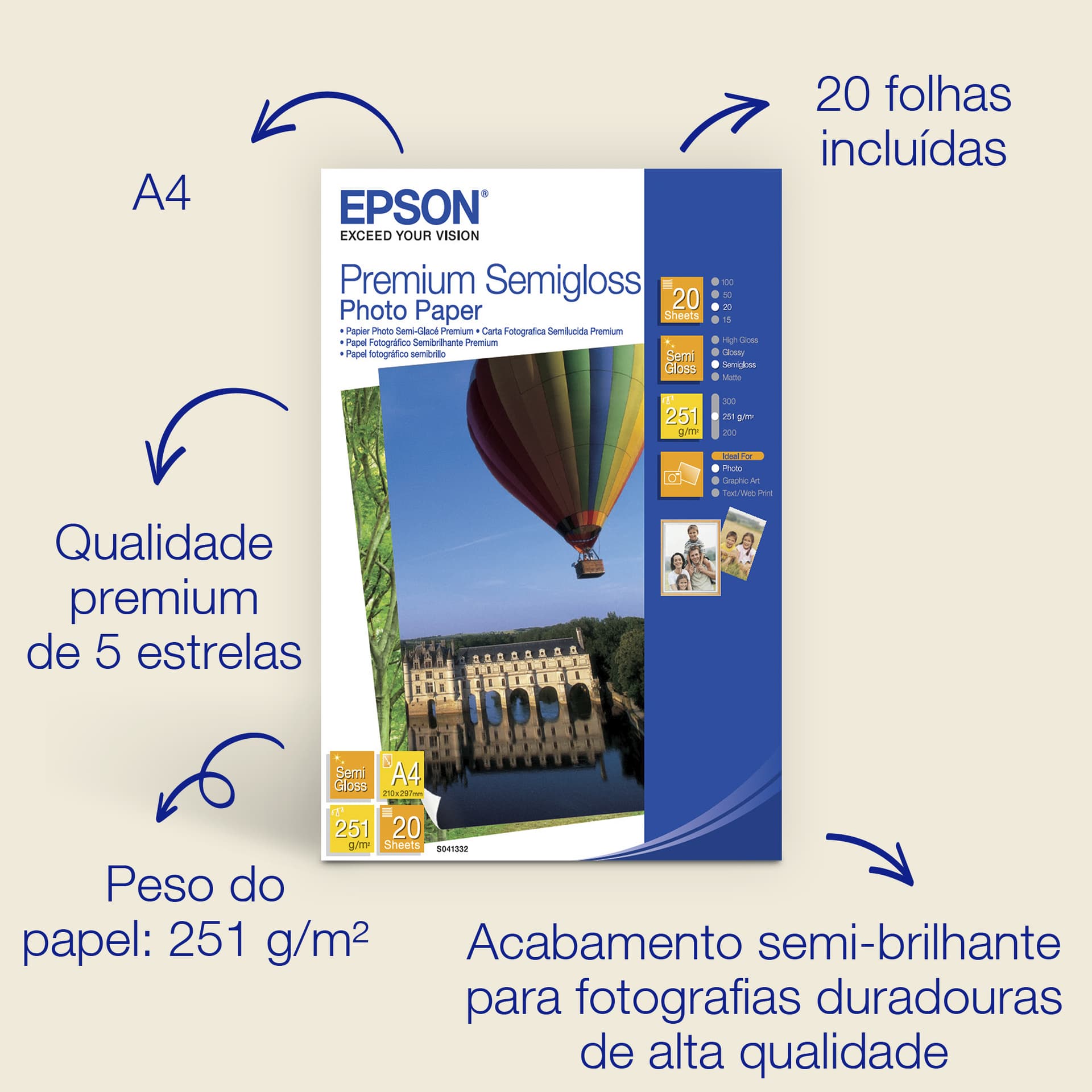 Epson Premium Semi-Gloss Photo Paper - A4 - 20 Folhas, miniatura 2