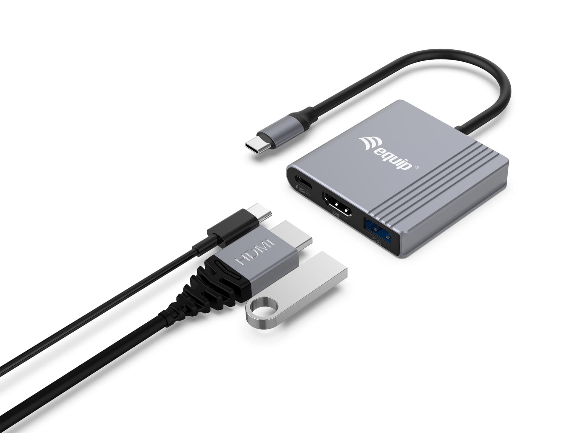 Equip Adaptador 3 em 1 USB-C para HDMI / USB-A / USB PD, 4K/60Hz, 100W USB PD, miniatura 2