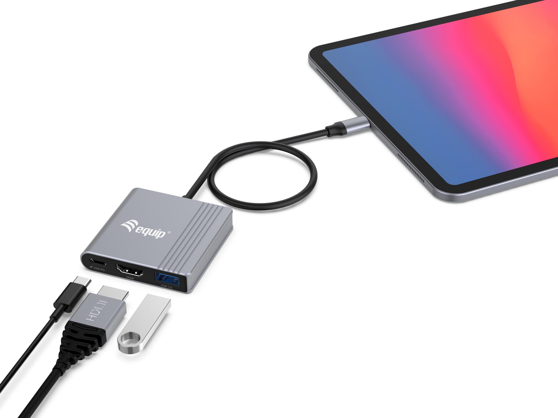 Equip Adaptador 3 em 1 USB-C para HDMI / USB-A / USB PD, 4K/60Hz, 100W USB PD, miniatura 4