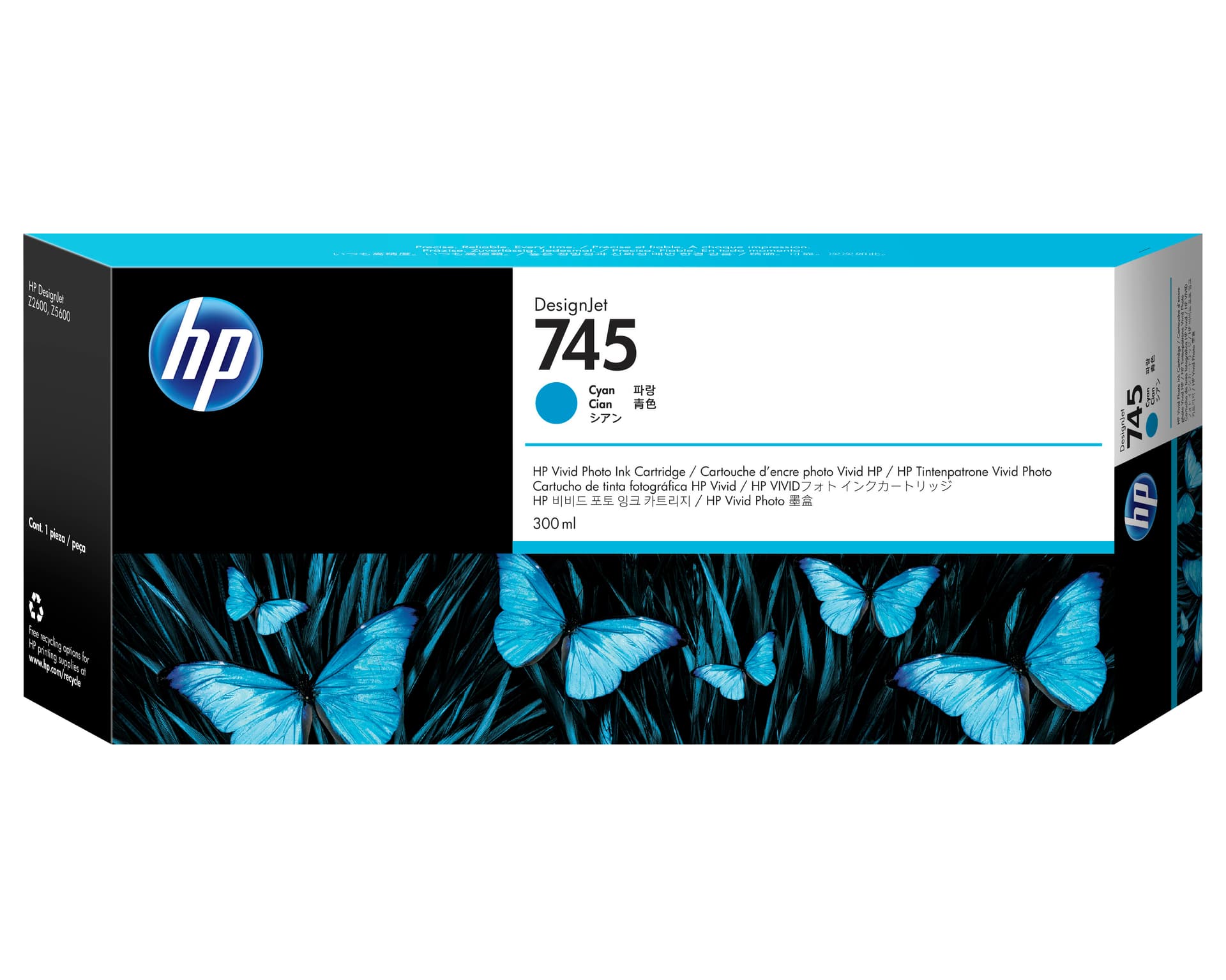 HP 745 300-ml DesignJet Cyan Ink Cartridge, miniatura 1
