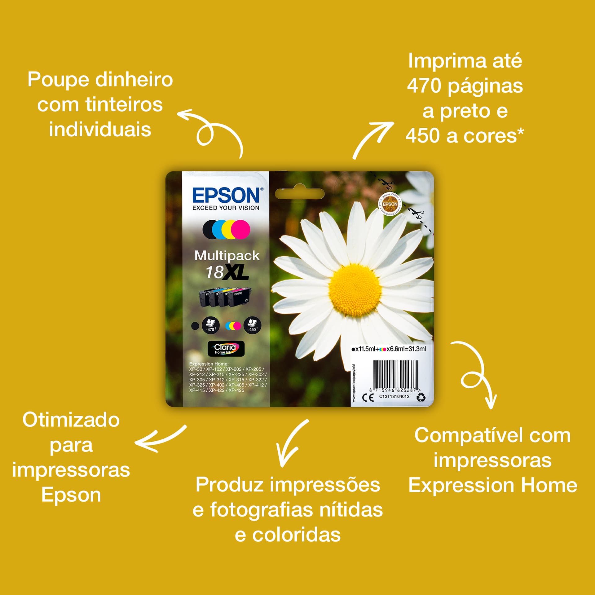 Epson Daisy 18XL Tinta multipack de 4 cores Claria Home Margarida, miniatura 3