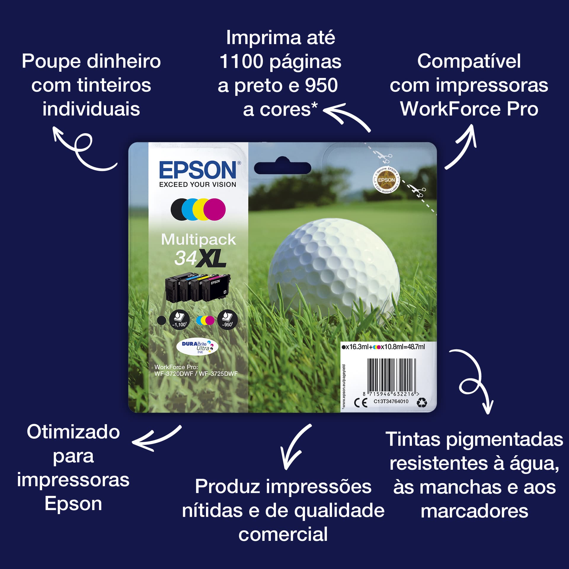 Epson Golf ball 34 Conjunto individual magenta DURABrite Ultra Bola de golfe, miniatura 3