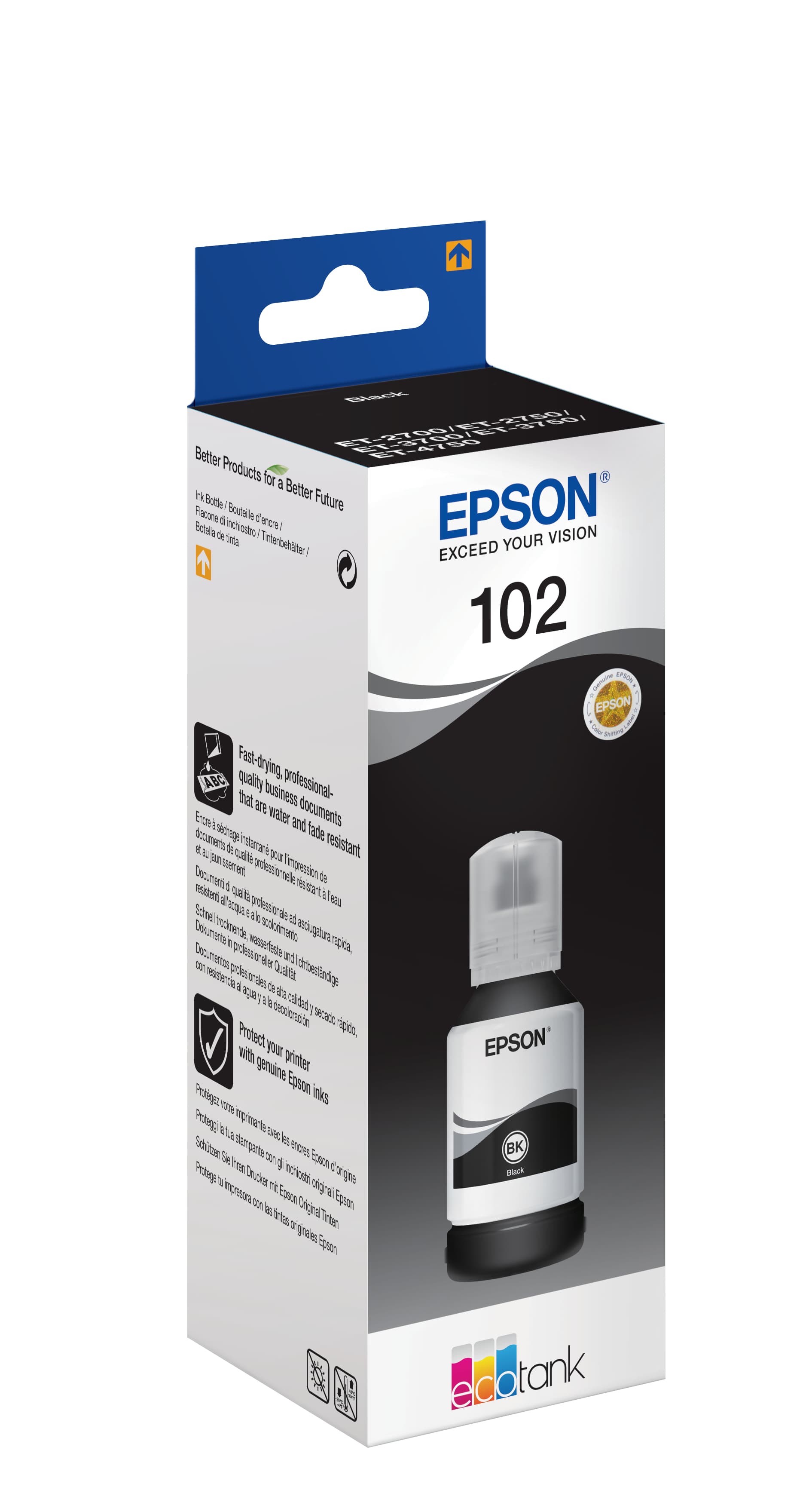 Epson 102 EcoTank Pigment Black ink bottle, miniatura 1