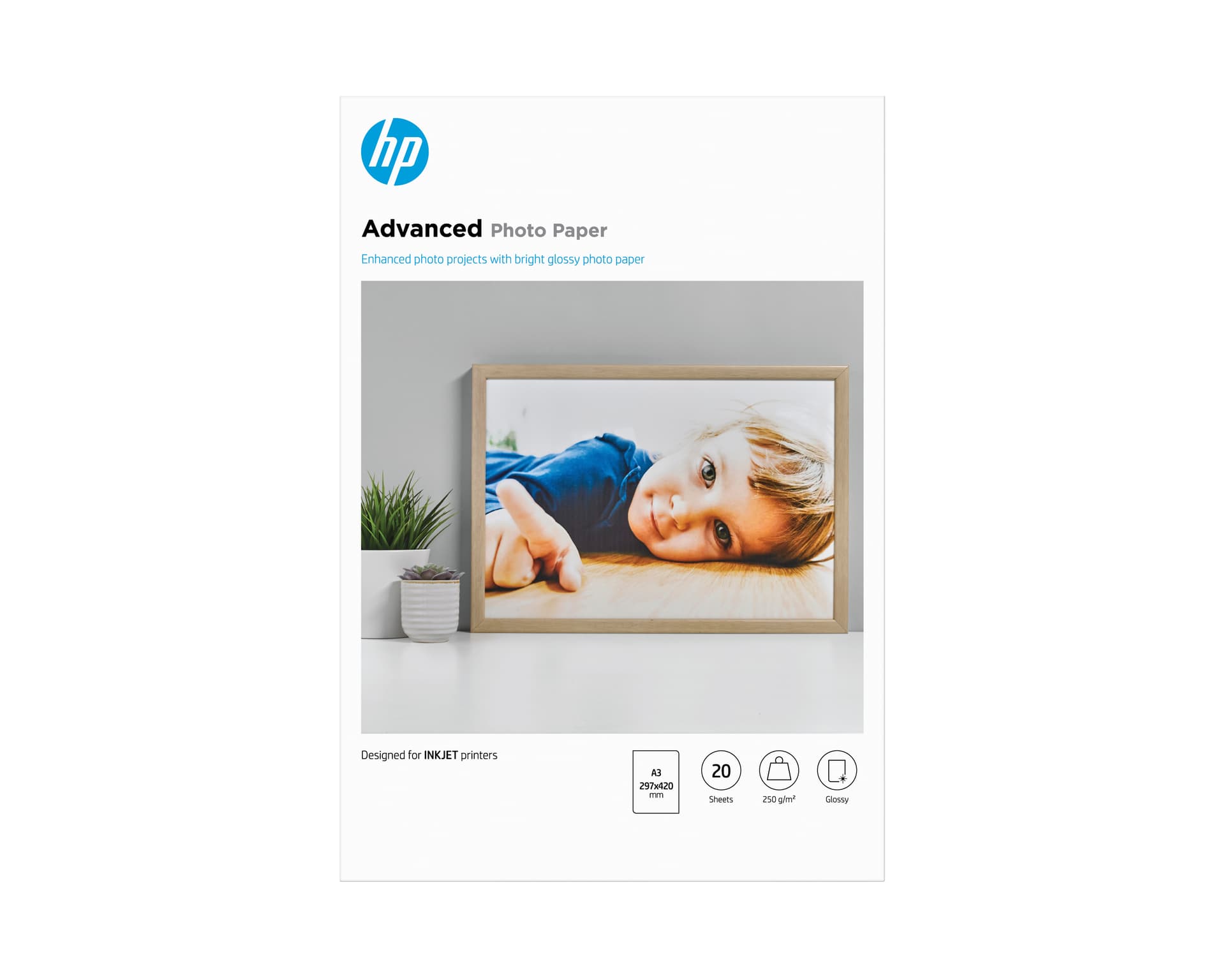 HP Papel de Fotografia Advanced Brilhante, 250 g/m2, A3 (297 x 420 mm), 20 folhas, miniatura 1