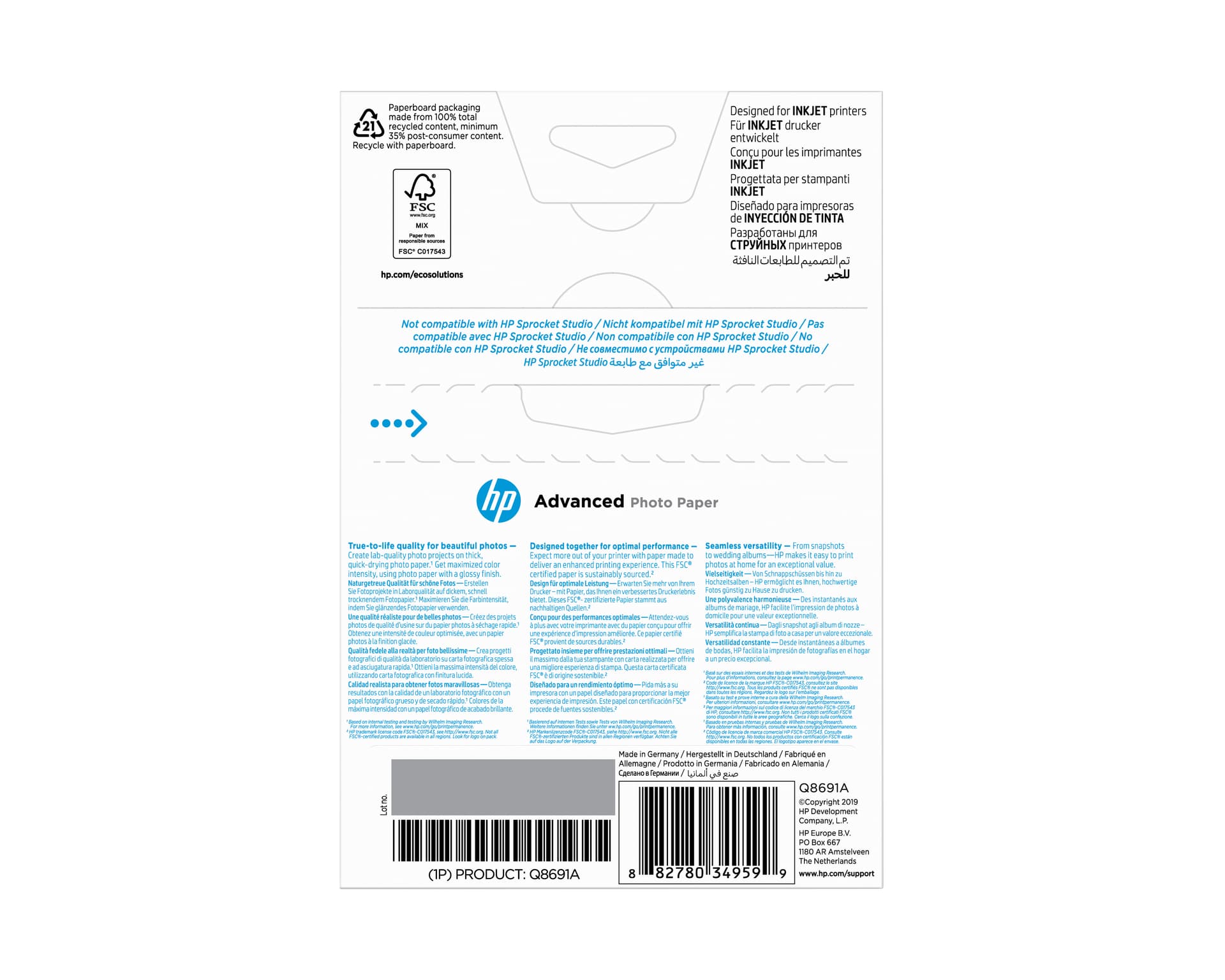 HP Papel de Fotografia Advanced Brilhante, 250 g/m2, 10 x 15 cm (101 x 152 mm), 25 folhas, miniatura 7