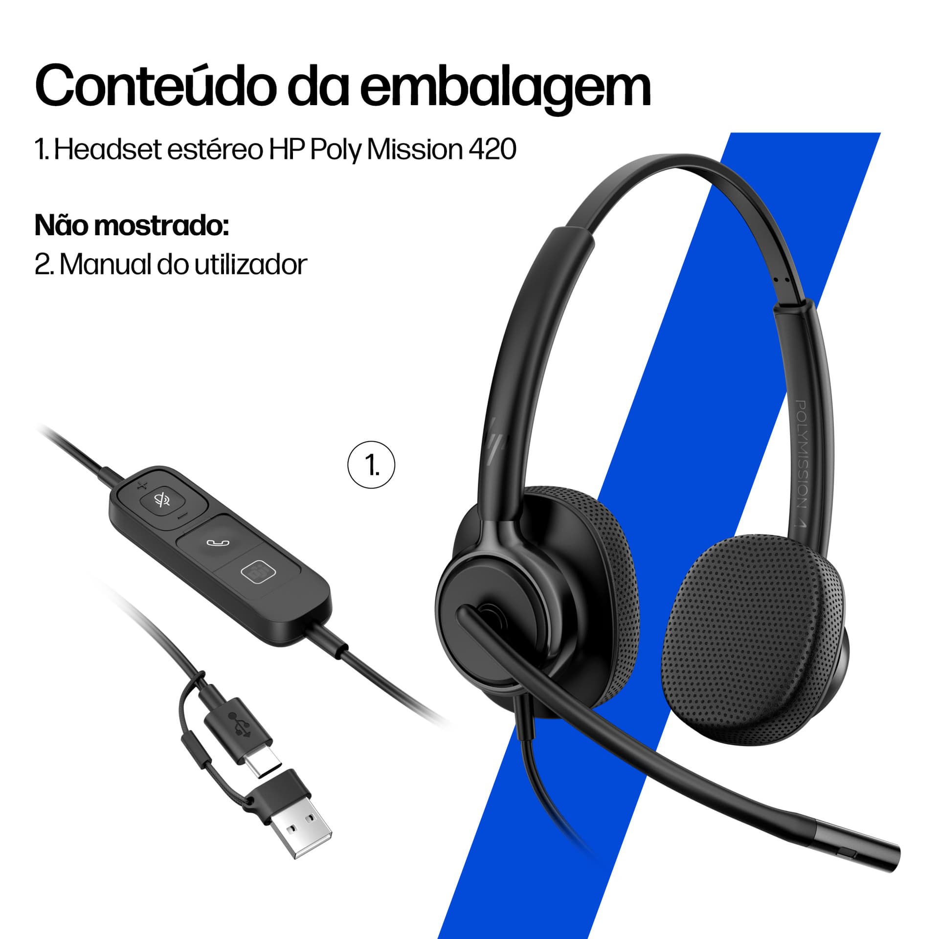 HP Poly Headset estéreo USB com fios Mission 425 (a granel), miniatura 5