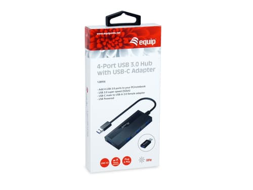 EQUIP LIFE HUB USB 3.0 4PORT C/ ADAPTADOR USB-C BLACK #CAMPANHA#, miniatura 3