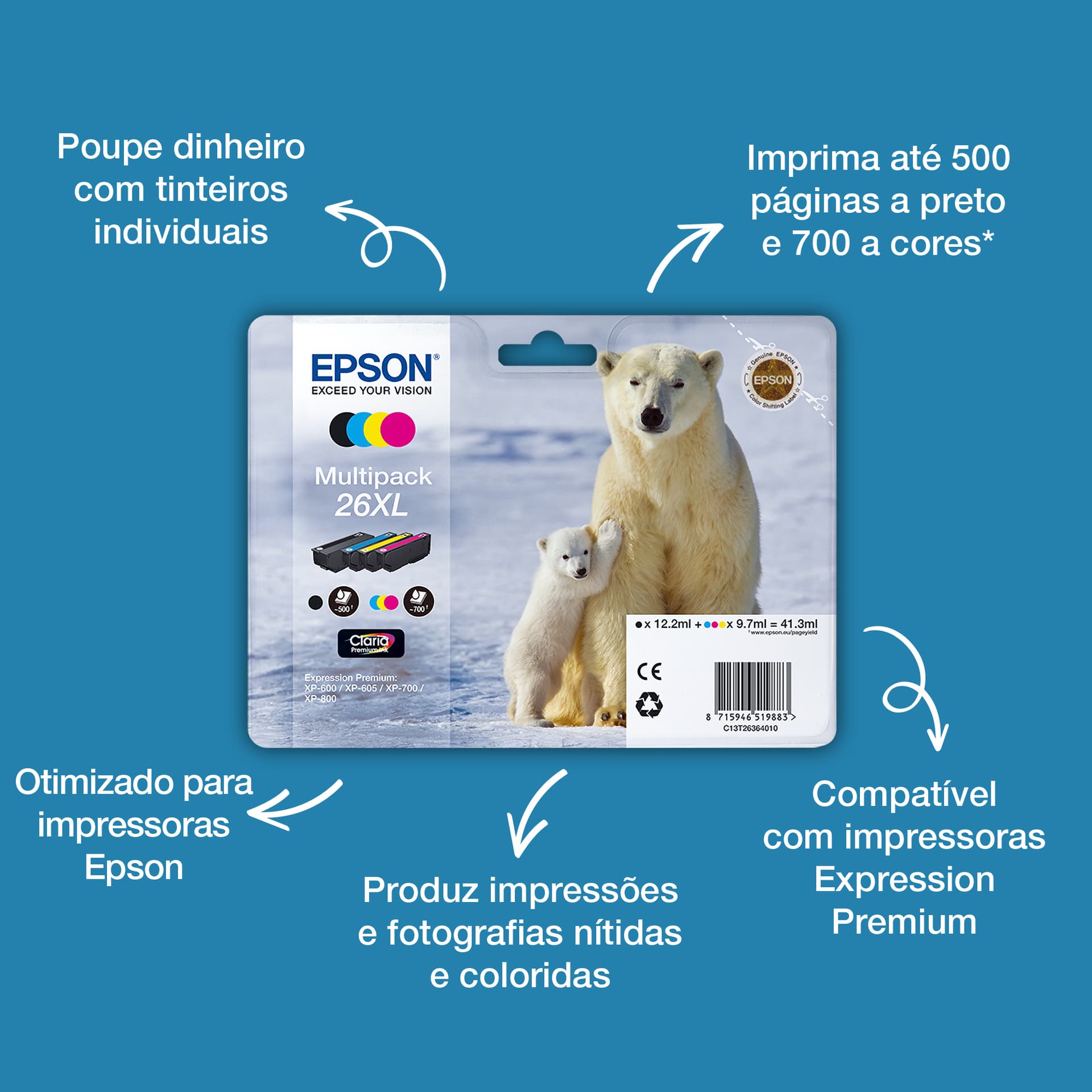 Epson Polar bear 26 Tinta multipack de 4 cores Claria Premium Urso polar, miniatura 3