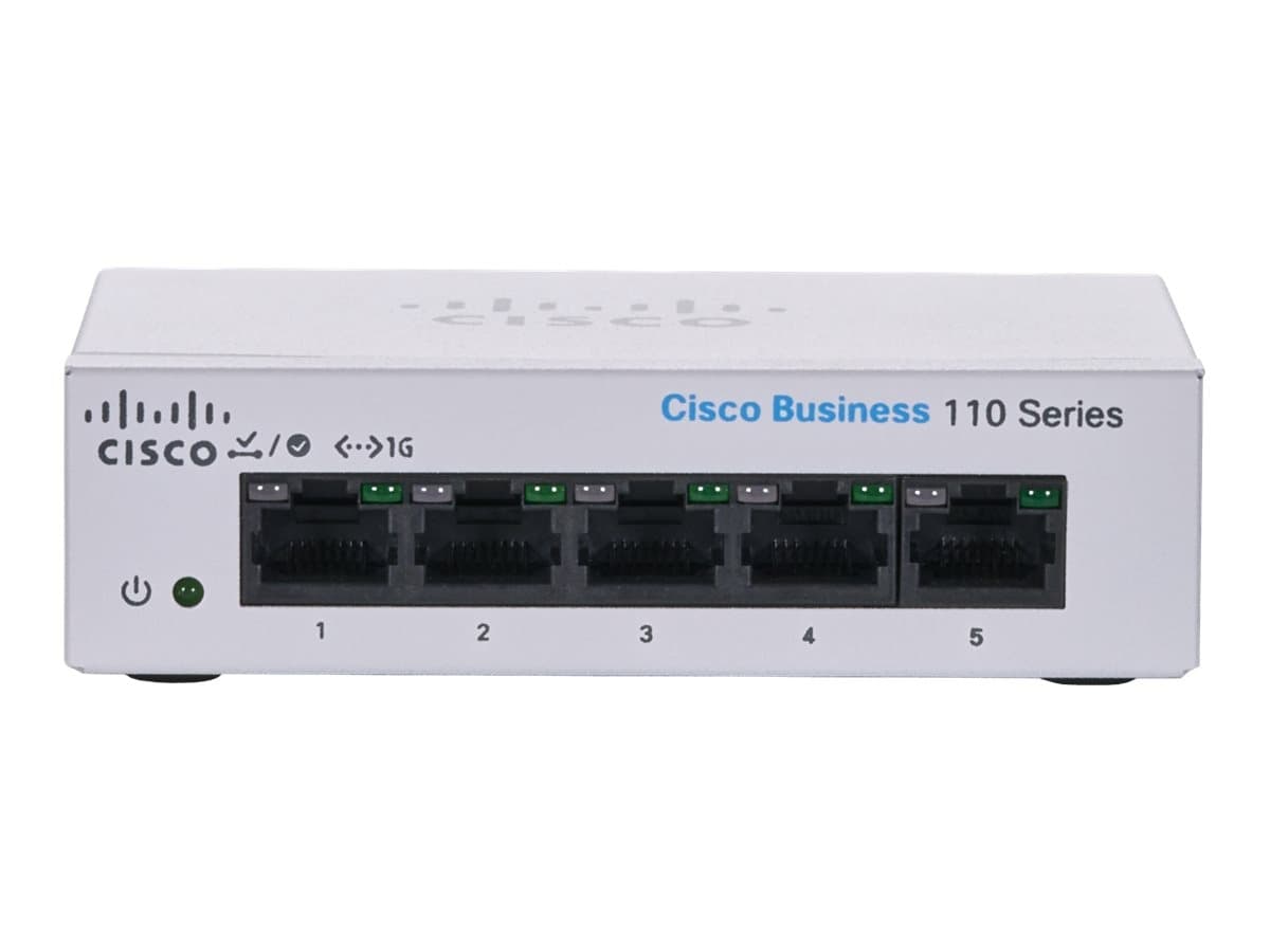 Cisco Business 110 Series 110-5T-D - Interruptor - sem gestão - 5 x 10/100/1000 - montável em trilho, desktop, montável na parede - alimentação DC, miniatura 2
