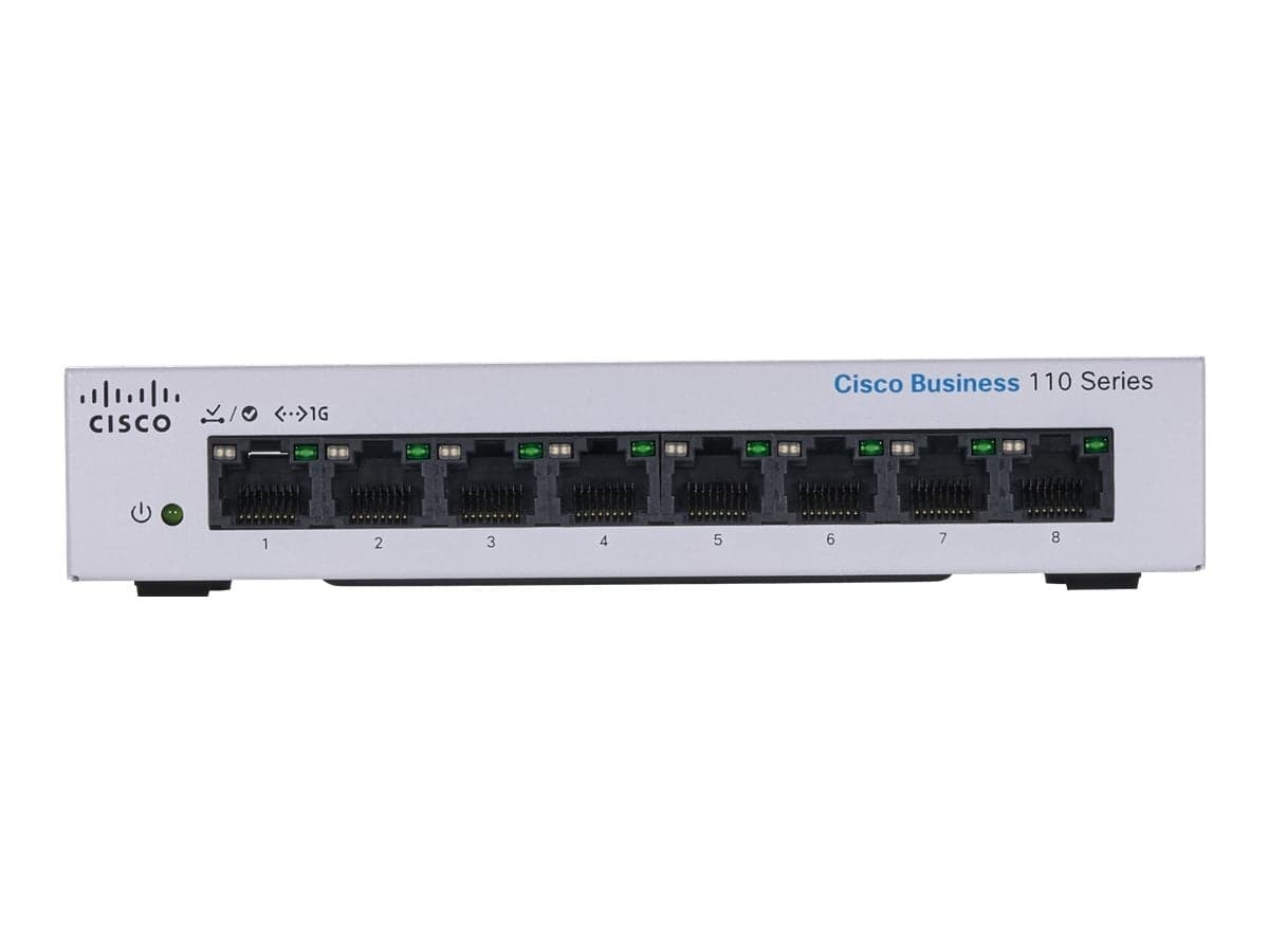 Cisco Business 110 Series 110-8T-D - Interruptor - sem gestão - 8 x 10/100/1000 - montável em trilho, desktop, montável na parede - alimentação DC, miniatura 2