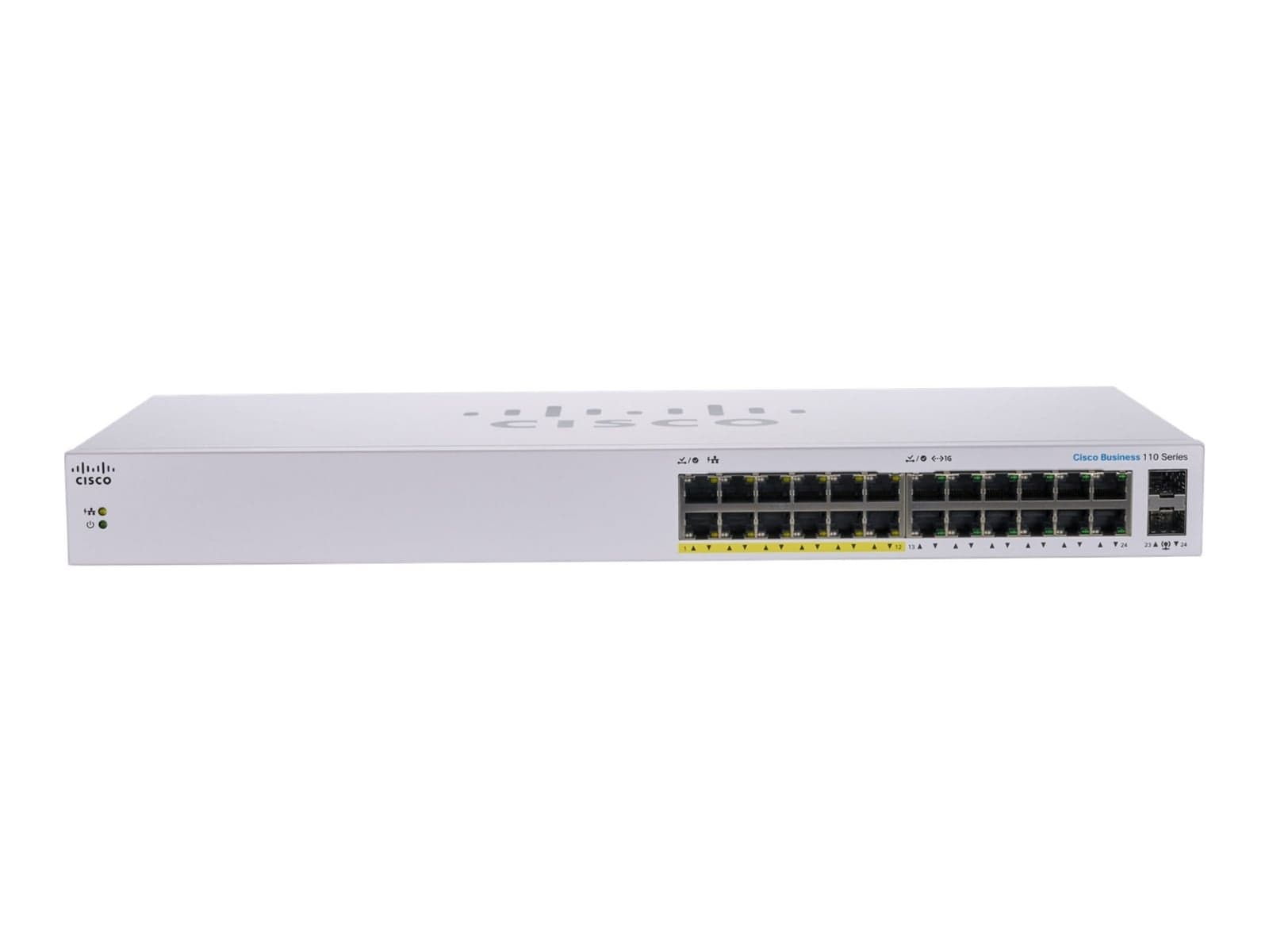 Cisco Business 110 Series 110-24PP - Interruptor - sem gestão - 12 x 10/100/1000 (PoE) + 12 x 10/100/1000 + 2 x combo Gigabit SFP - montável em trilho, desktop, montável na parede - PoE (100 W), miniatura 2