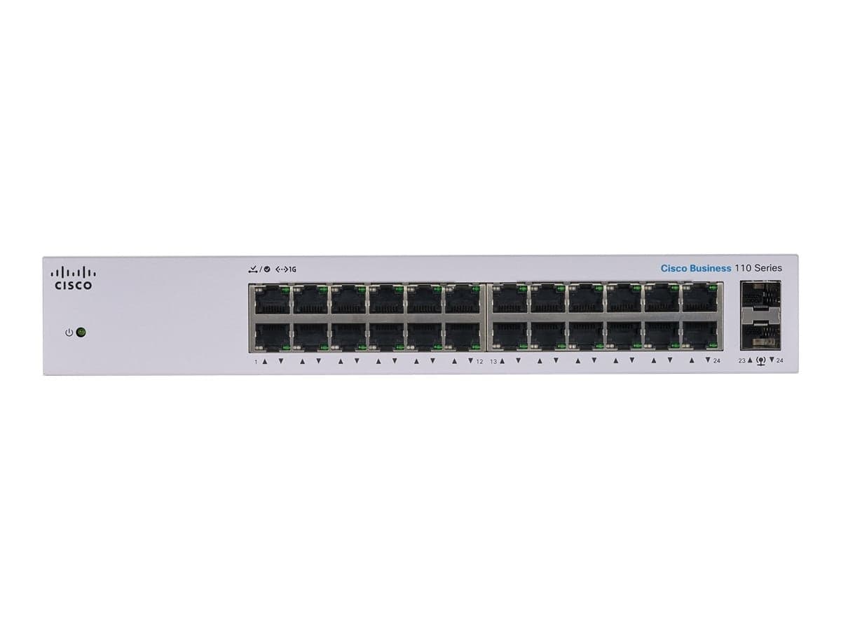 Cisco Business 110 Series 110-24T - Interruptor - sem gestão - 24 x 10/100/1000 + 2 x combo Gigabit SFP - montável em trilho, desktop, montável na parede, miniatura 2