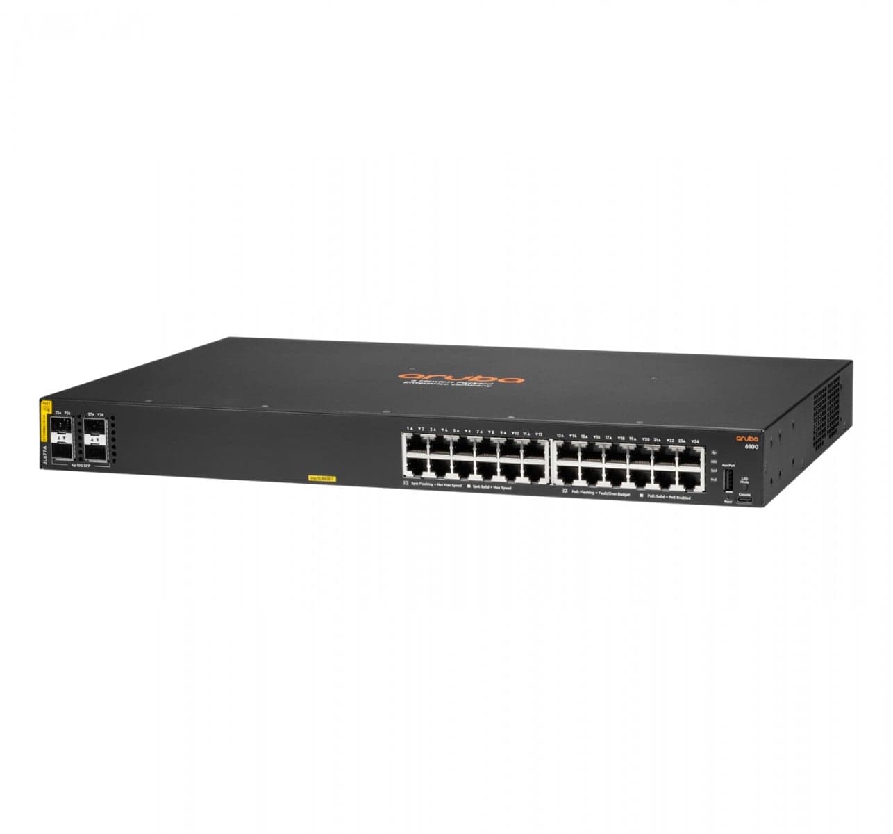 HPE Aruba 6100 24G Class4 PoE 4SFP+ - Interruptor - Administrado - 24 x 10/100/1000 + 4 x 1 Gigabit / 10 Gigabit SFP+ - fluxo de ar lado para lado - montável em trilho - PoE+ (370 W), miniatura 2