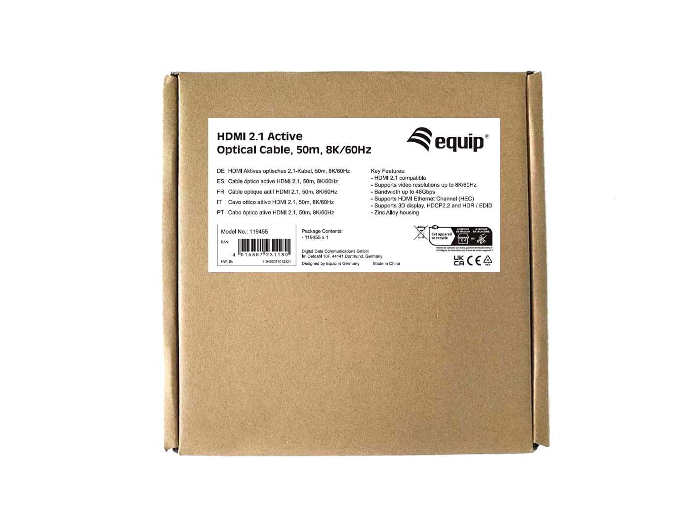 Equip 119455 Cabo ótico ativo HDMI 2.1, 50 m, 8K/60 Hz, 4K/120 Hz, miniatura 5