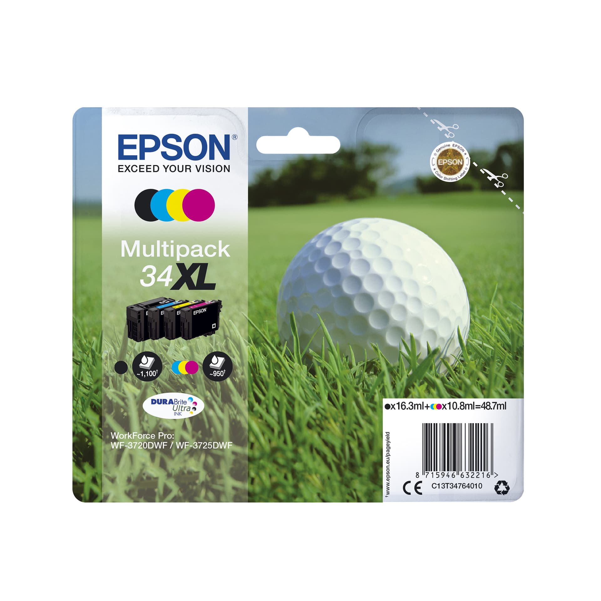 Epson Golf ball 34 Tinta multipack de 4 cores DURABrite Ultra Bola de golfe, miniatura 1