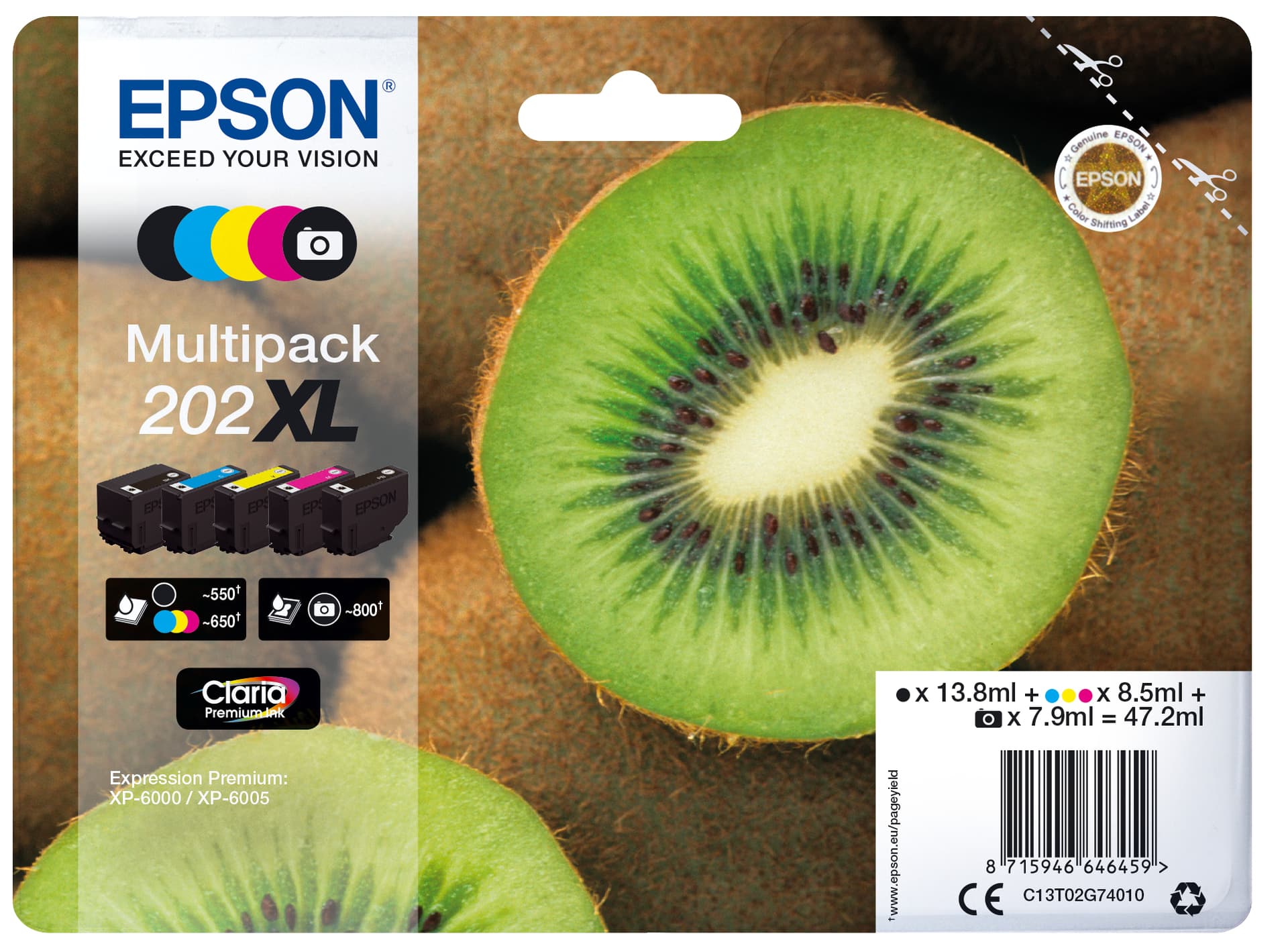 Epson Kiwi Multipack 5-colours 202XL Claria Premium Ink, miniatura 7