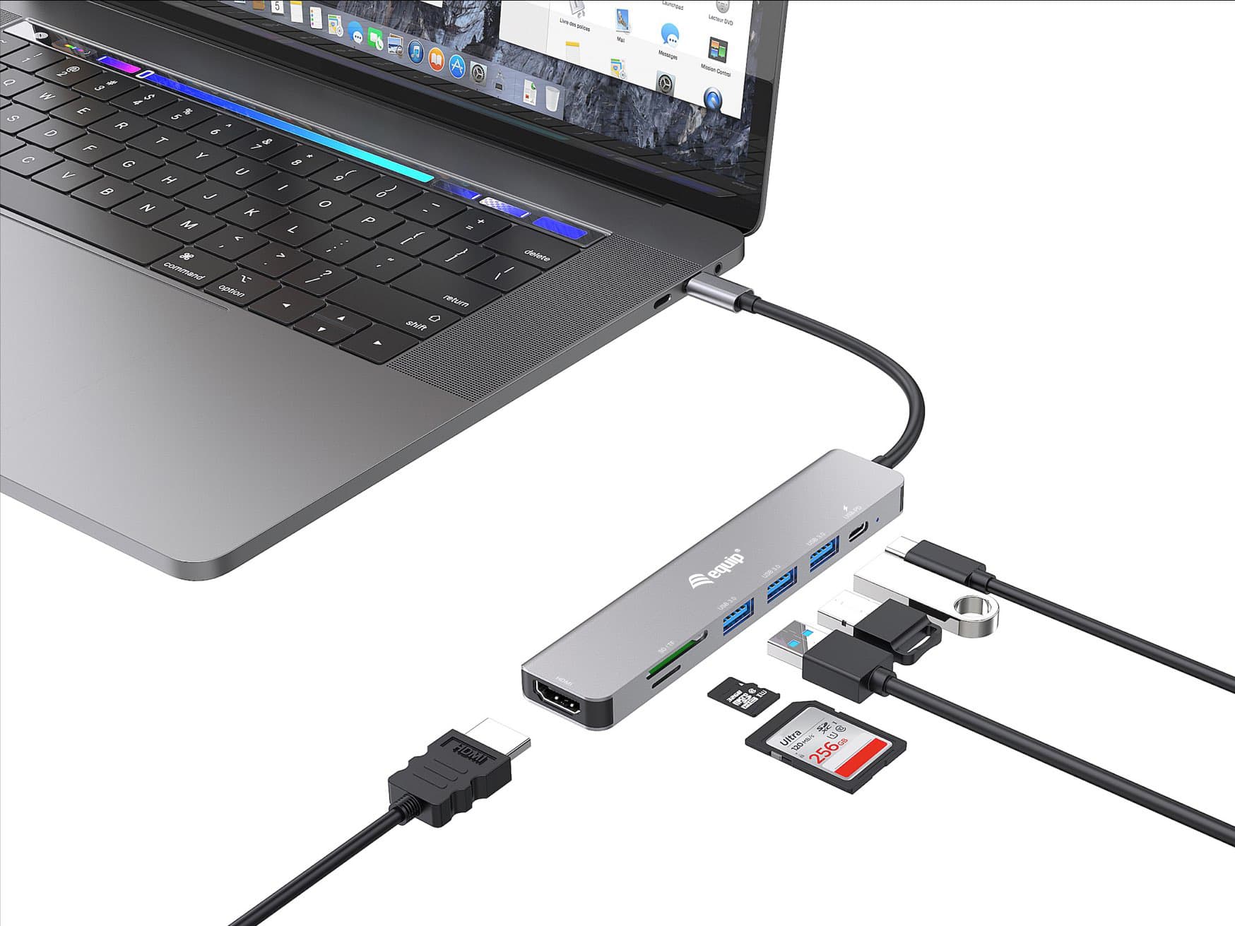 Equip 133494 Adaptador multifuncional USB-C 7 em 1, HDMI 4K/60Hz, USB 3.2 Gen1 x 3 , TF/MICRO SD, 100W USB PD, miniatura 2