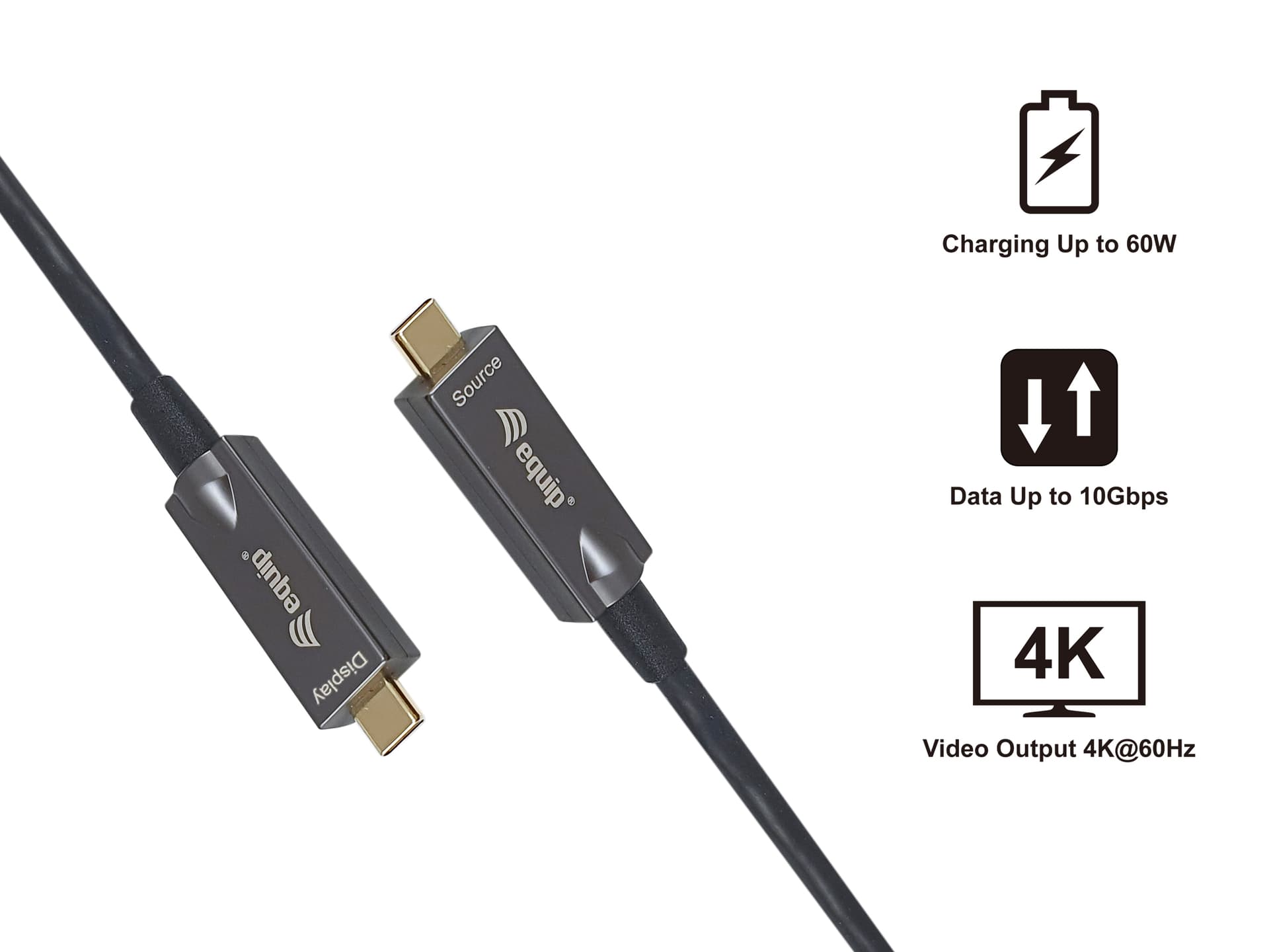 Equip 119461 Cabo ótico ativo USB-C para C, M/M, 5,0 m, PD 60W, 4K/60 Hz, 10 Gbps, Vídeo+Dados+PD, miniatura 4