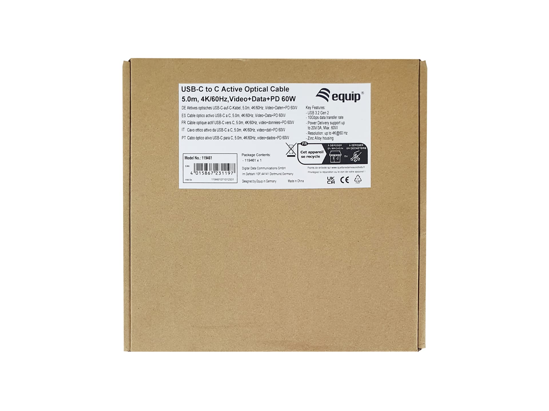 Equip 119461 Cabo ótico ativo USB-C para C, M/M, 5,0 m, PD 60W, 4K/60 Hz, 10 Gbps, Vídeo+Dados+PD, miniatura 6