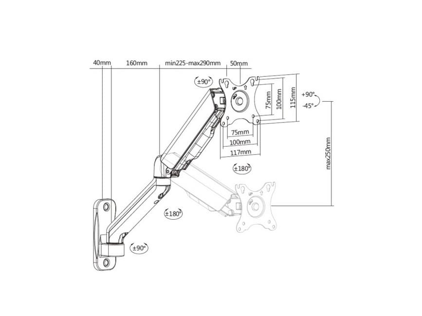 Equip Suporte de montagem na parede para monitor único de 17“-32”, comprimento do braço: 450 mm, miniatura 11