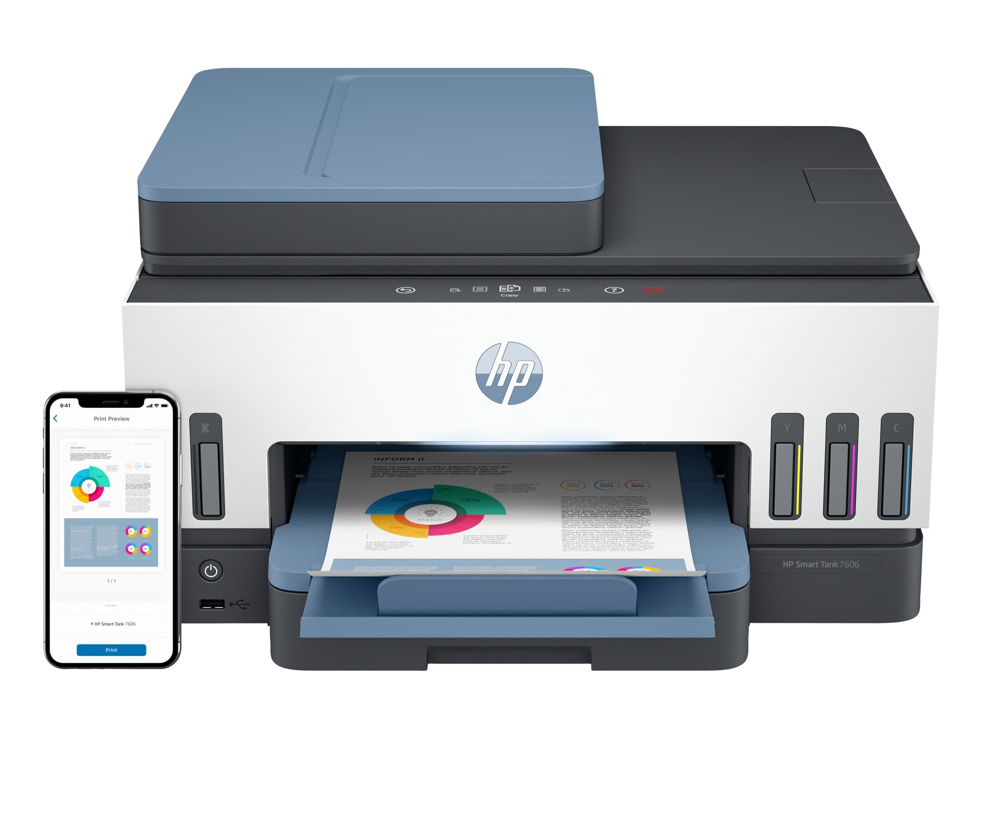 HP Smart Tank 7606 Sem fios All-in-One Cor Impressora, Impressão frente e verso; Copiadora, scanner, miniatura 1