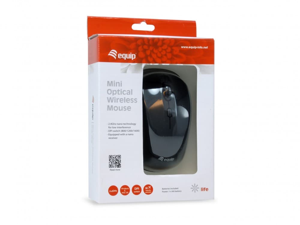 EQUIP LIFE RATO WIRELESS MINI BLACK 1600DPI, miniatura 3