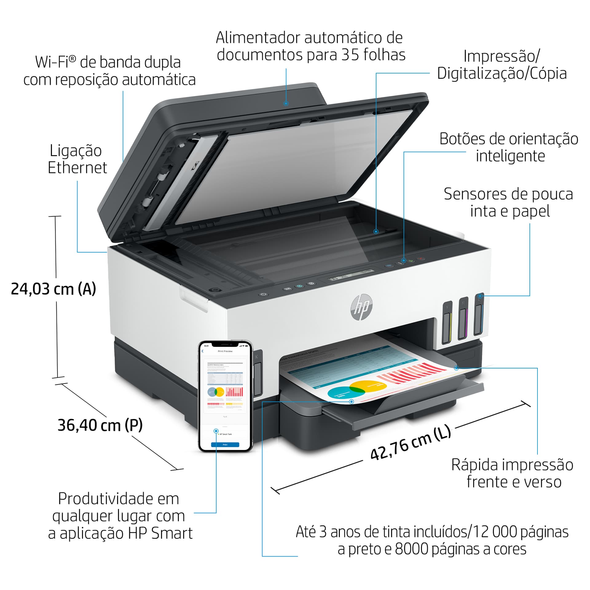 HP Smart Tank 7305 Sem fios All-in-One Cor Impressora, Impressão frente e verso; Copiadora, scanner, miniatura 6