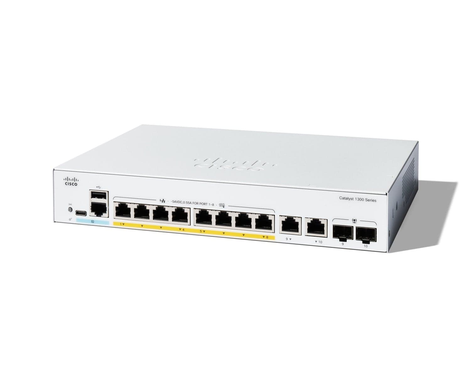 Cisco Catalyst 1300-8FP-2G - Interruptor - L3 - Administrado - 8 x 10/100/1000 (PoE+) + 2 x combo Gigabit SFP/RJ-45 - montável em trilho - PoE+ (120 W)