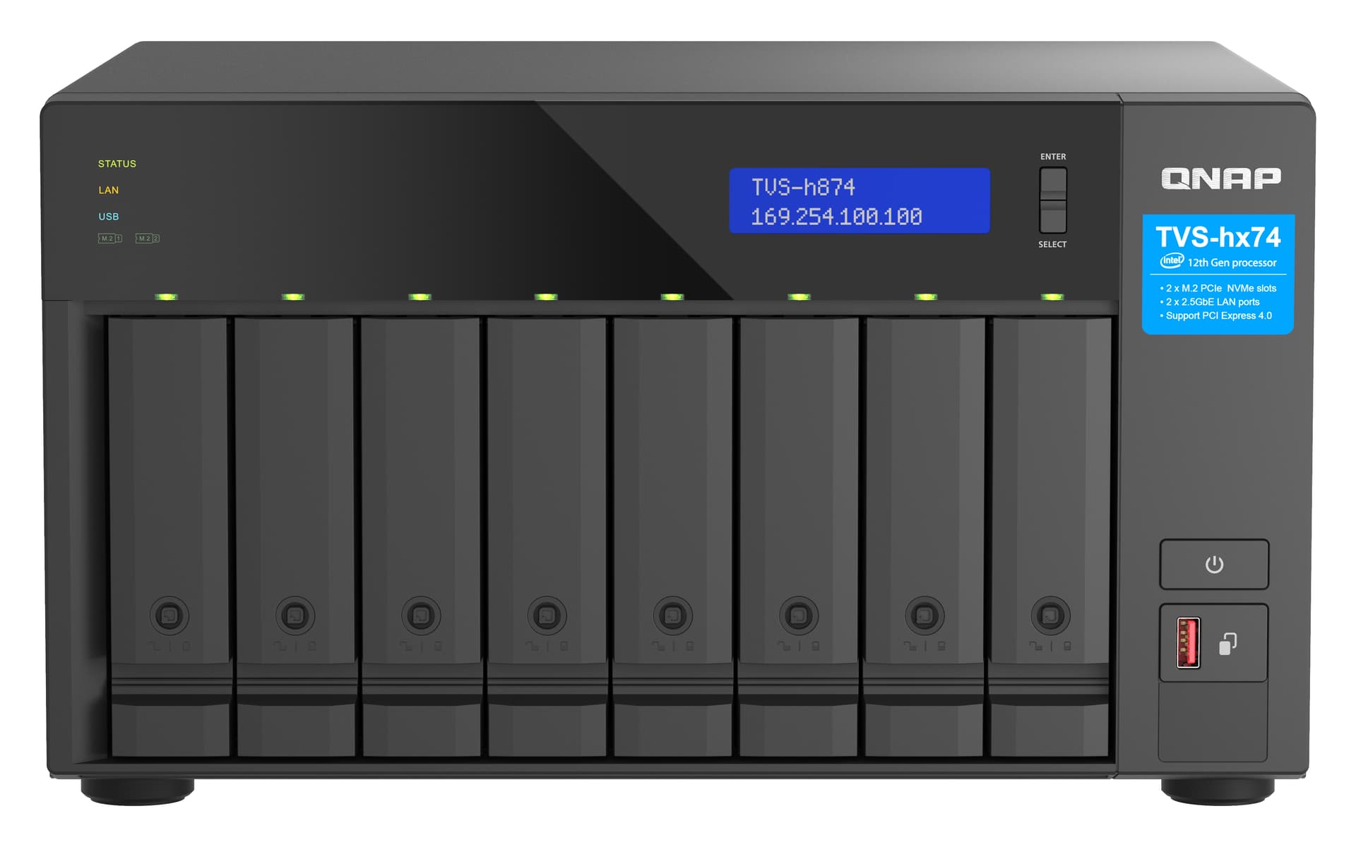 QNAP TVS-h874T - Servidor NAS - 8 baias - SATA 6Gb/s - RAID (expansão de disco rígido) JBOD, 0, 1, 5, 6, 10, 50, 60 - RAM 64 GB - 2.5 Gigabit Ethernet - iSCSI assistência
