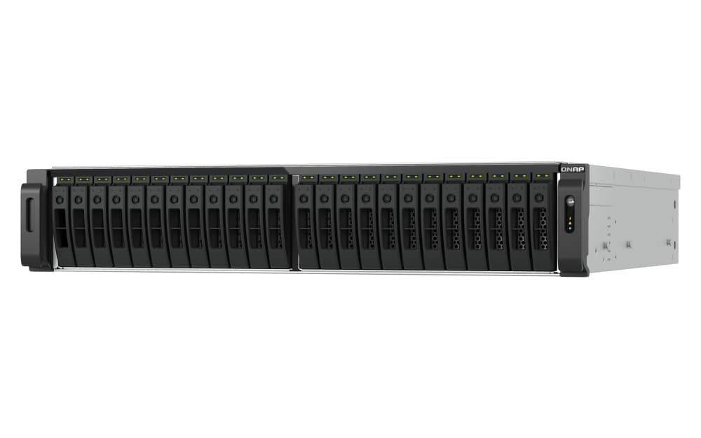 QNAP TS-H3077AFU-R7 - Servidor NAS - 30 baias - montável em bastidor - SATA 6Gb/s - RAID (expansão de disco rígido) 0, 1, 5, 6, 10, 50, 60, JBOD - RAM 64 GB - 2.5 Gigabit Ethernet / 10 Gigabit Ethernet - iSCSI assistência - 2U