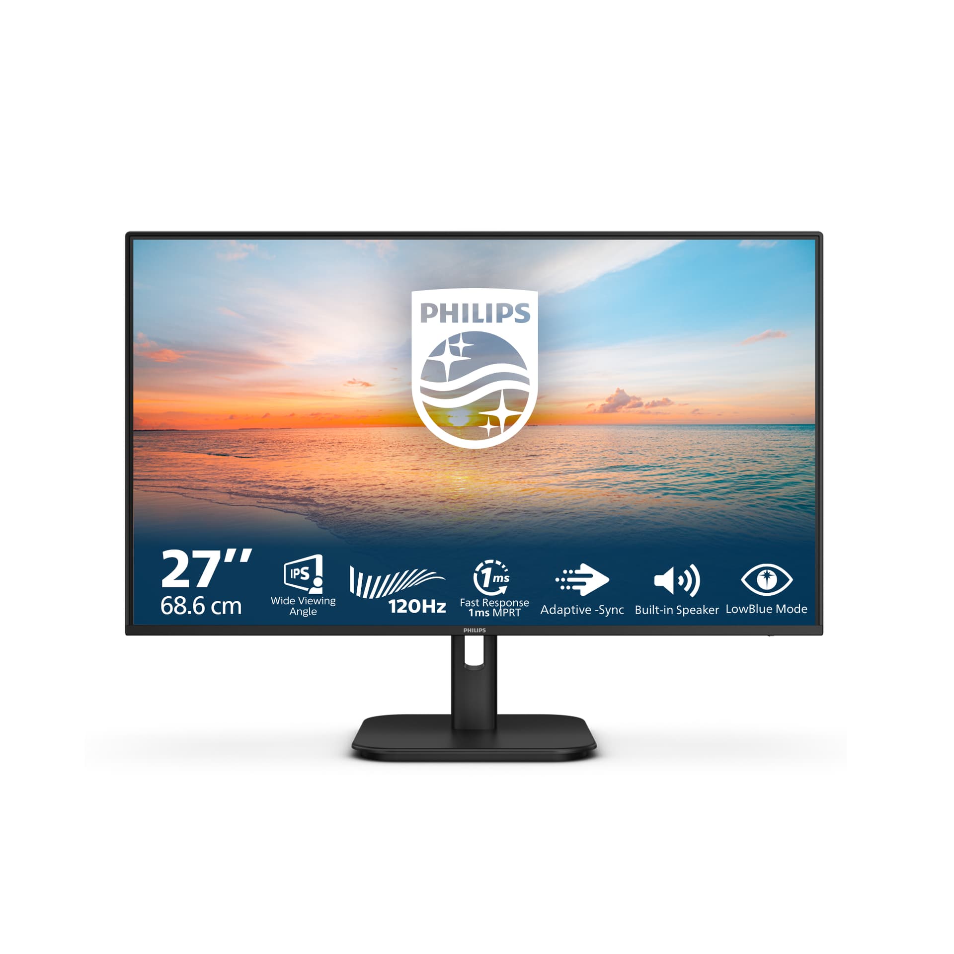 Philips 27E1N1200A - 1000 Series - monitor LED - 27" - 1920 x 1080 Full HD (1080p) @ 120 Hz - IPS - 300 cd/m² - 1300:1 - 1 ms - HDMI, VGA, DisplayPort - altifalantes - preto