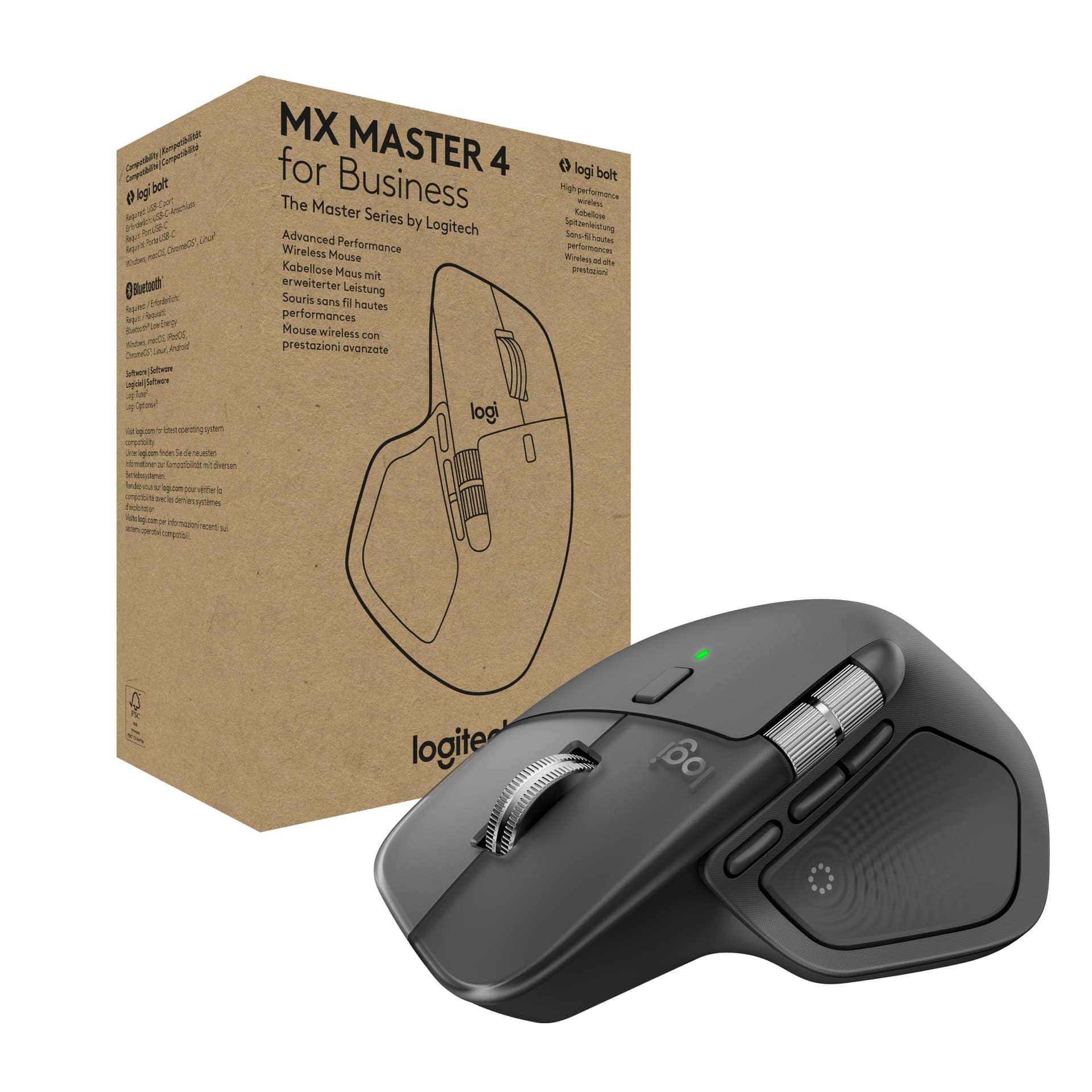 Logitech MX Master 4 for Business - Rato - 8 botões - sem fios - Bluetooth, 2.4 GHz - recetor USB Logitech Logi Bolt