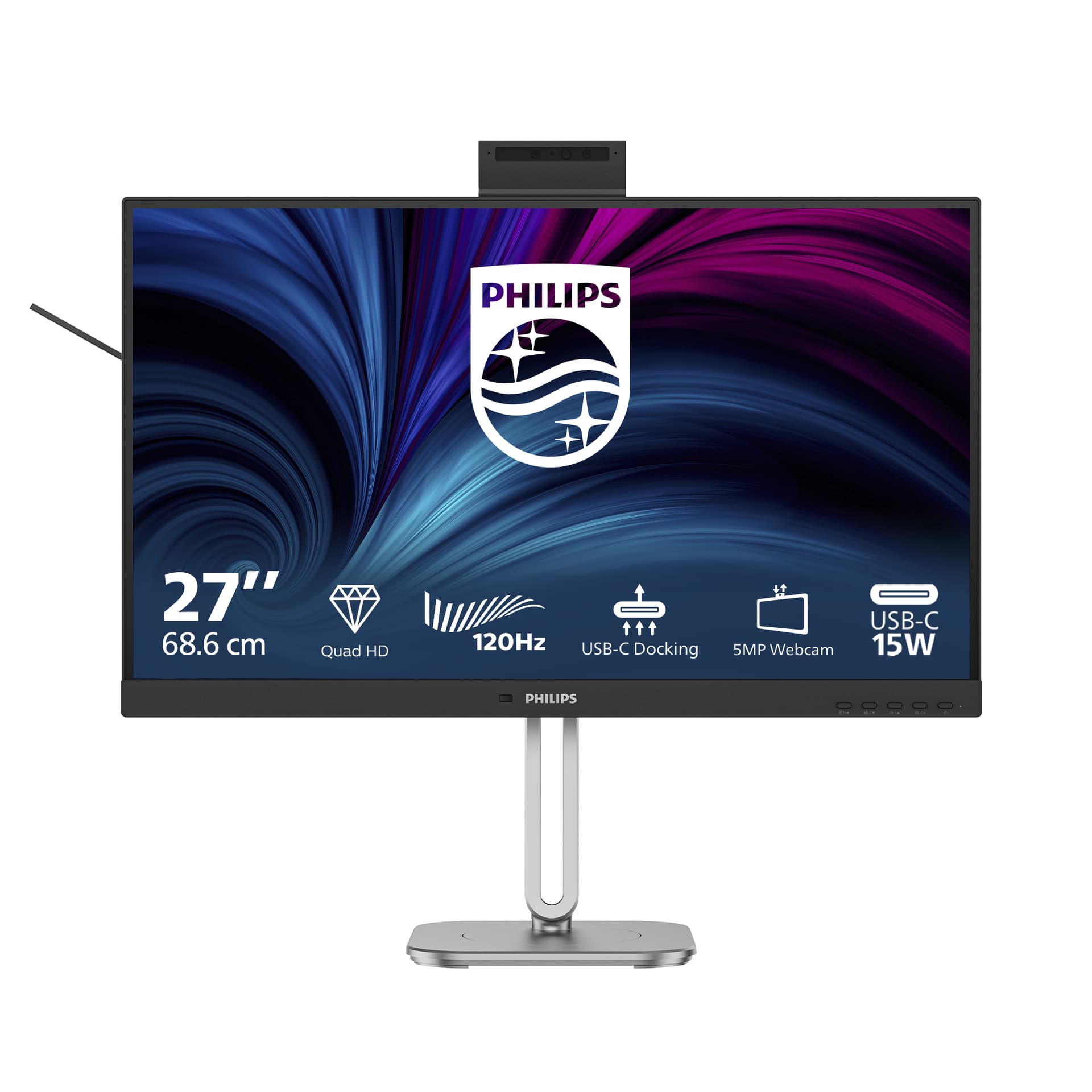 Philips 27B2U4601H - 4000 Series - monitor LED - 27" - 2560 x 1440 QHD @ 120 Hz - IPS - 1500:1 - HDMI, DisplayPort, USB-C - altifalantes - prata, carvão vegetal