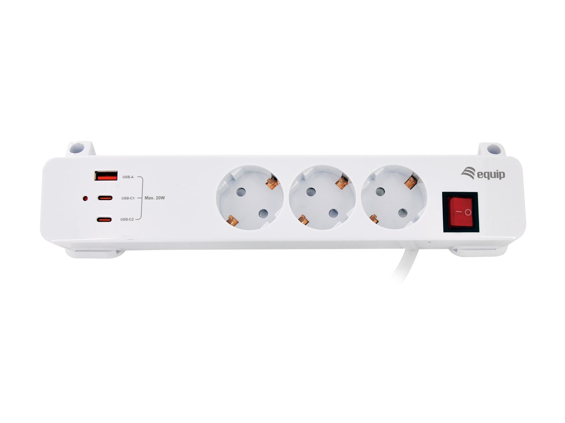EQUIP LIFE EXTENSAO ELECTRICA 3xSCHUKO C/INTERRUPTOR 2xUSB-C 1xUSB 2MT
